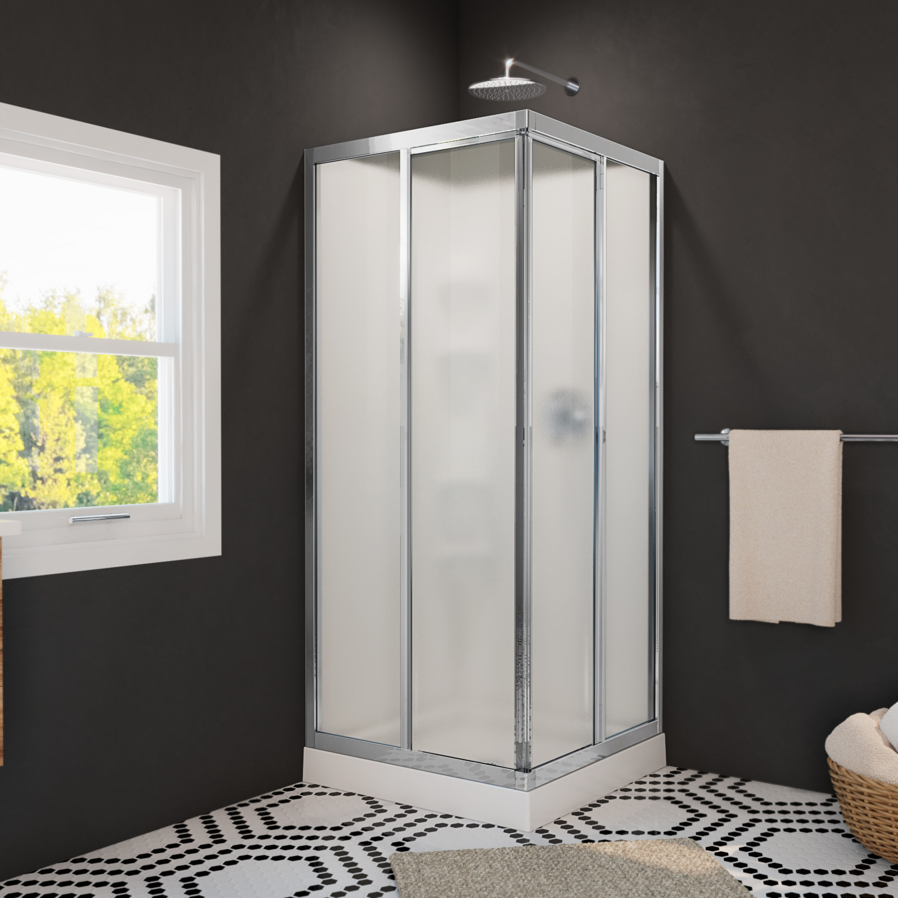 MAAX Mediterranean III 3 -Piece 32-in W x 32-in L x 74-in H Square Corner shower kit ( Center Drain) Base, Wall, Door and Drain Included Chrome Hardware Included #105605-000-129-104