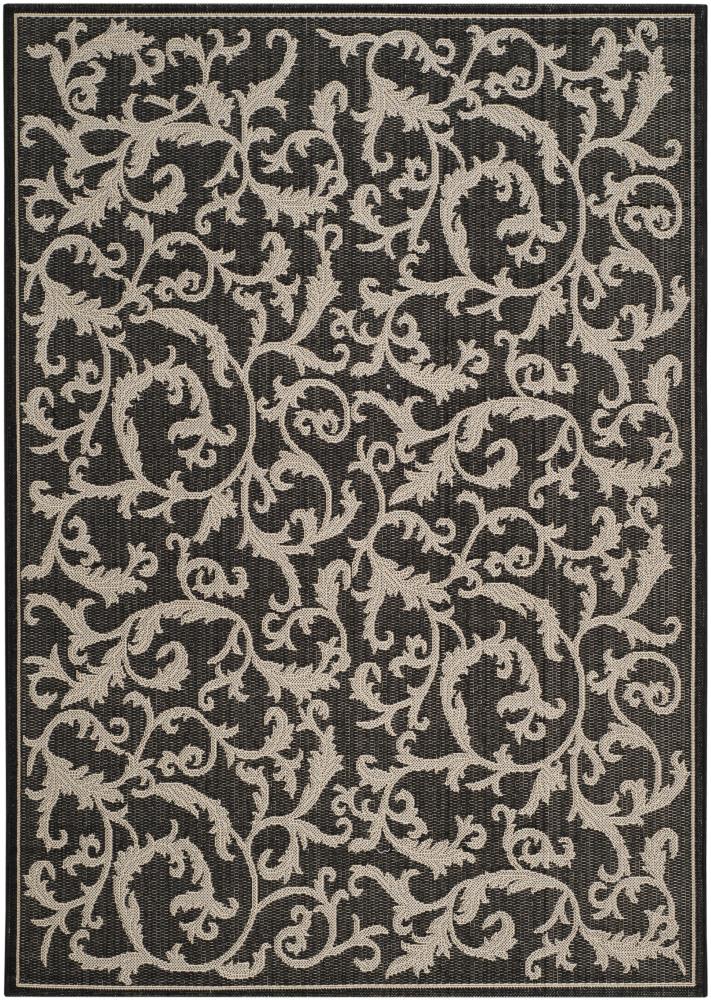 Safavieh CY2653-3908-5 Courtyard Vintage Vine 5 x 8 (ft) Loomed Polypropylene Black/Sand Rectangular Indoor/Outdoor Floral/Botanical Coastal Area rug