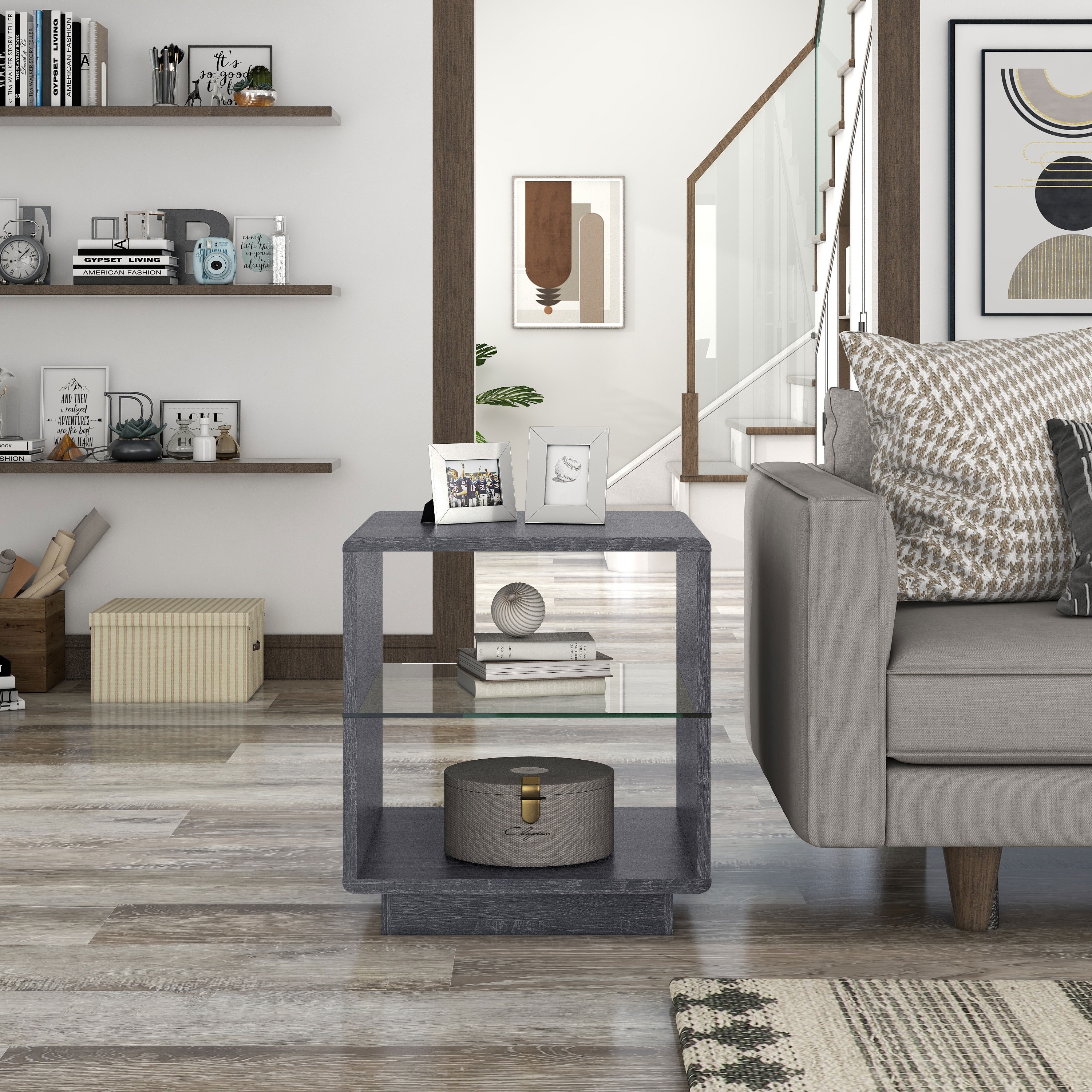 Furniture of America IDI-202791ET Fundia 22-in W x 22-in H Distressed Gray Composite End Table with Storage Assembly Required