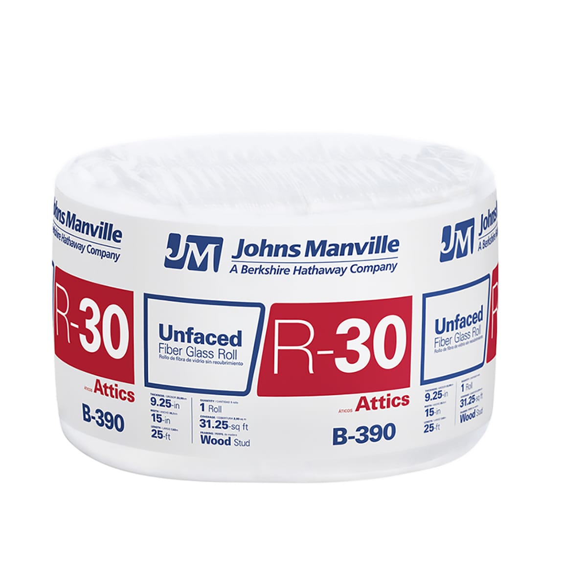 Johns Manville R-30 Unfaced Fiberglass Insulation Roll 15 in. x 25