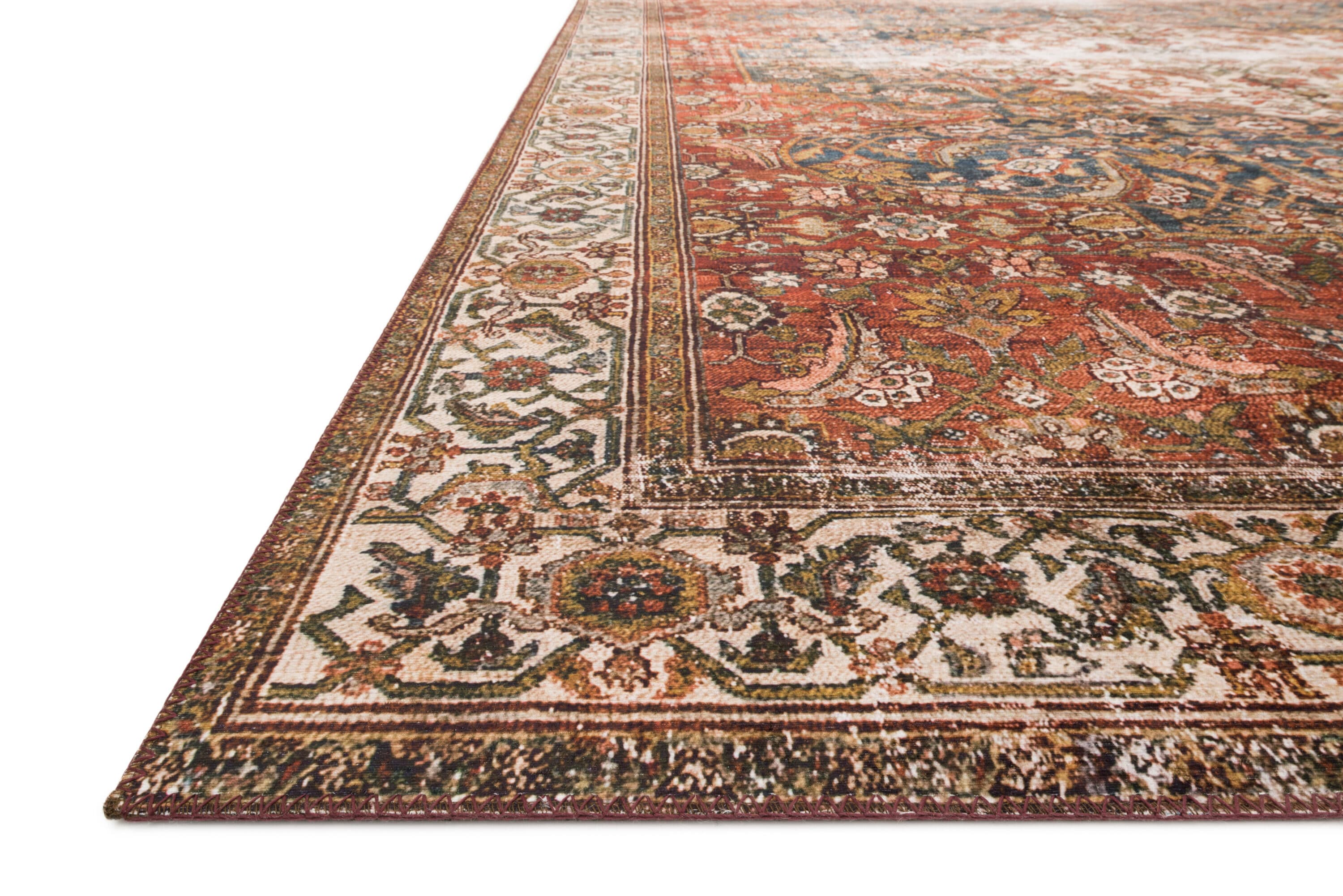 Layla 5' x 7' Blue and Red Synthetic Area Rug