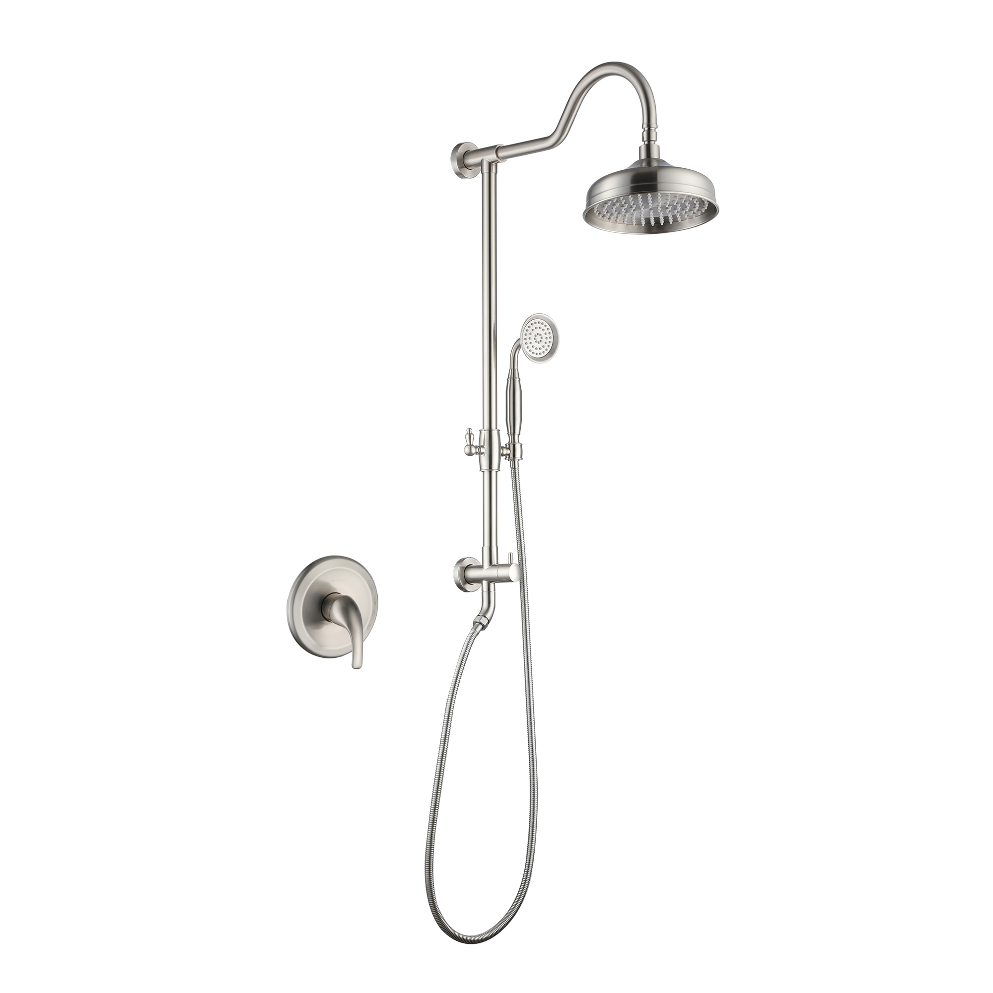 Clihome DG-SS806BG12 Brushed Nickel 8-in Dual Head Shower Faucet Bar System with 2-way Diverter ( Pressure-balanced Valve Included )
