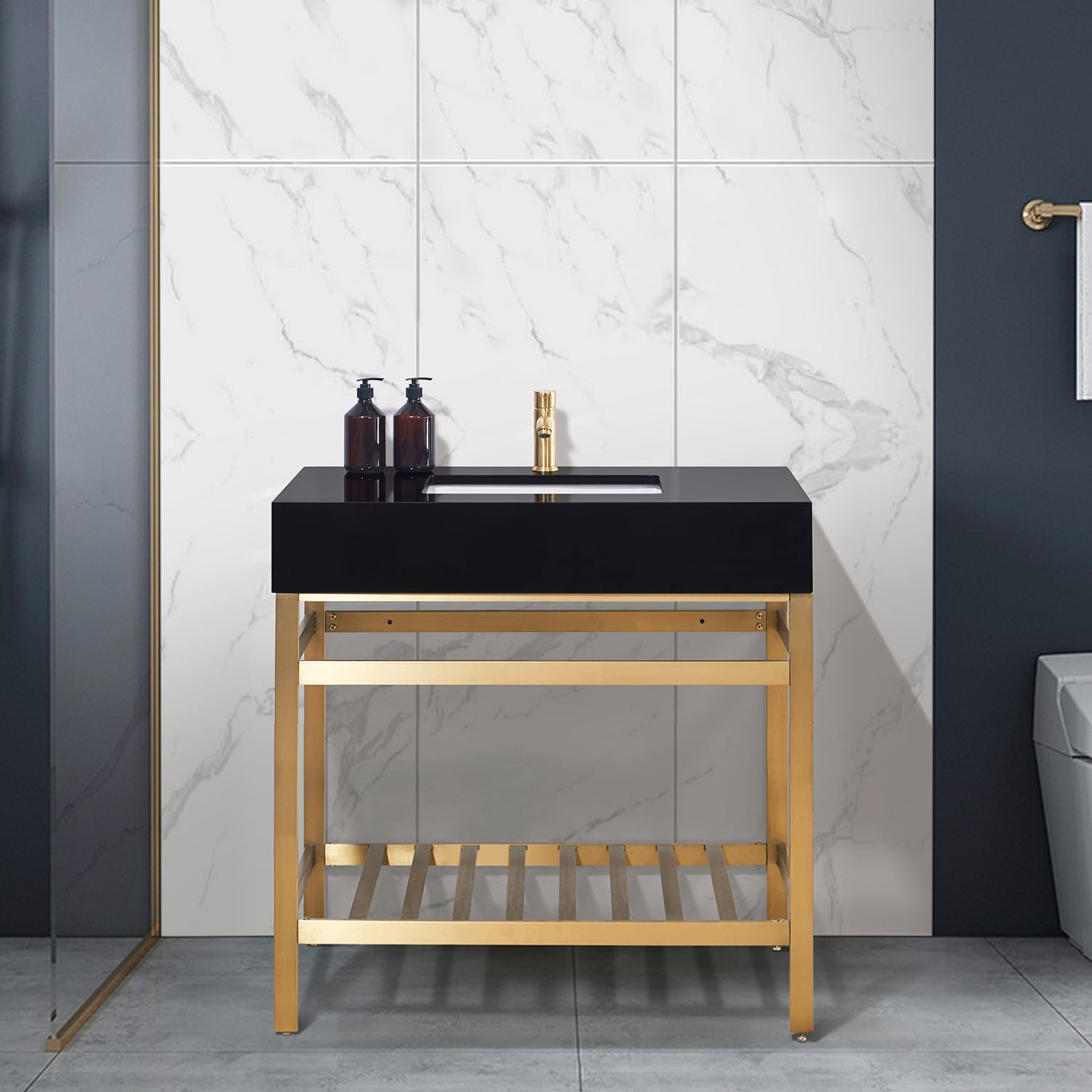 Altair 77036-IBAP-BG-NM Nauders 36-in Brushed Gold Undermount Single sink Bathroom Vanity with Imperial Black Engineered marble Top