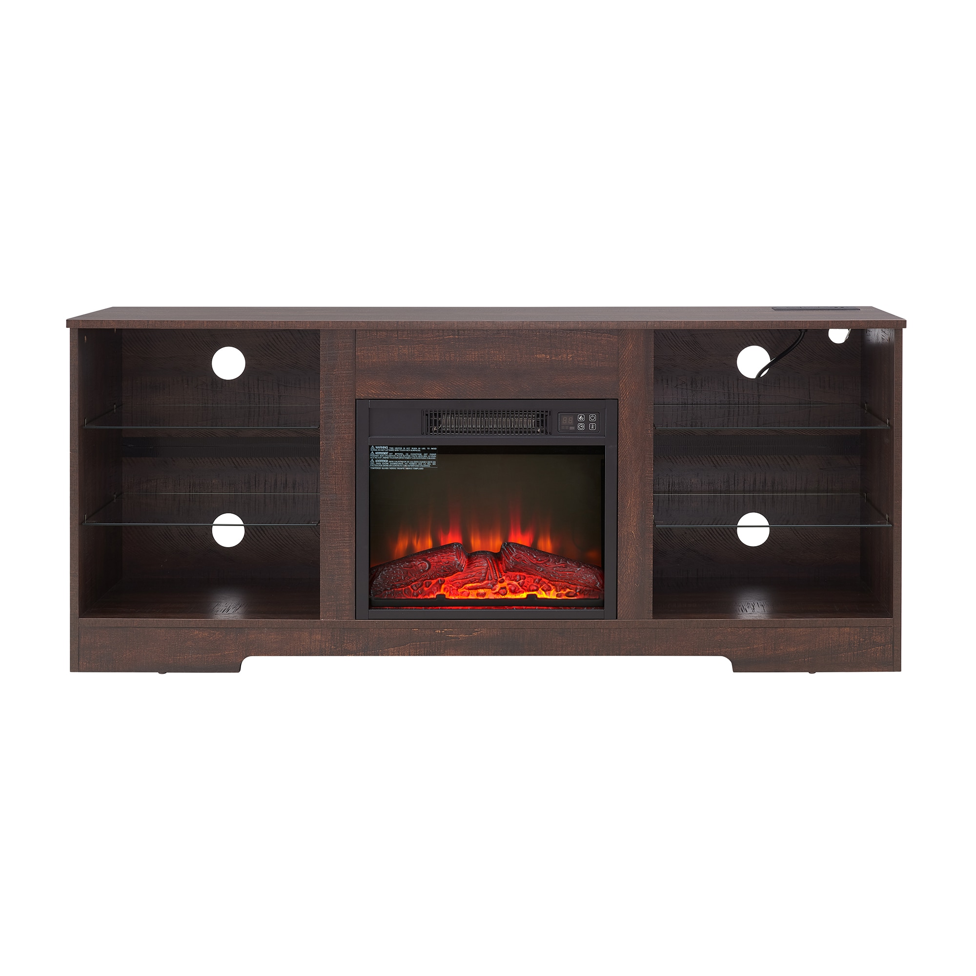 SINOFURN SYB560002WT 57.9-Inches W Espresso TV Stand with Fan-forced Corner or flat wall Electric Fireplace with Remote Control Included