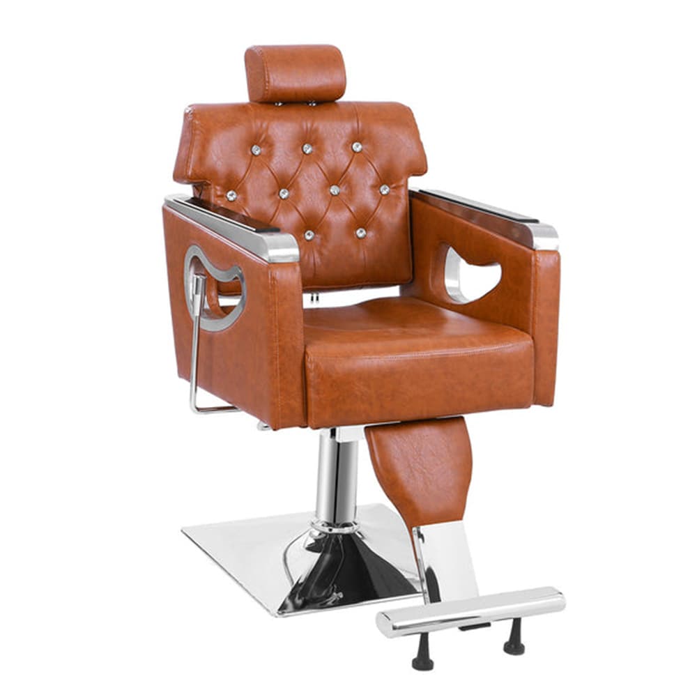 Outopee LO1G59000409 Brown All Purpose Heavy Duty Reclining Hair Salon Chair w/Headrest and Acrylic Diamond Decorated Backrest