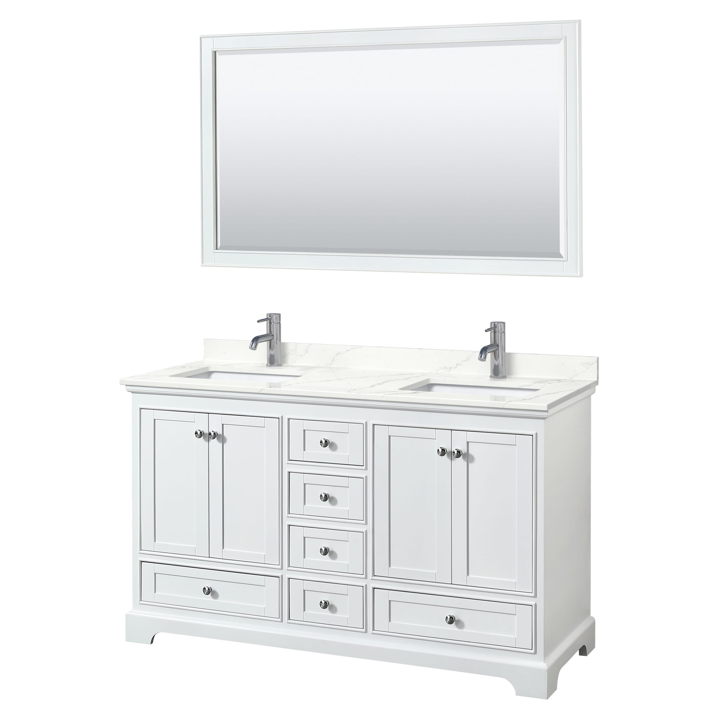 Wyndham Collection WCS202060DWHGTUNSM58 Deborah 60-in White Undermount Double Sink Bathroom Vanity with Giotto Quartz Top (Mirror Included)