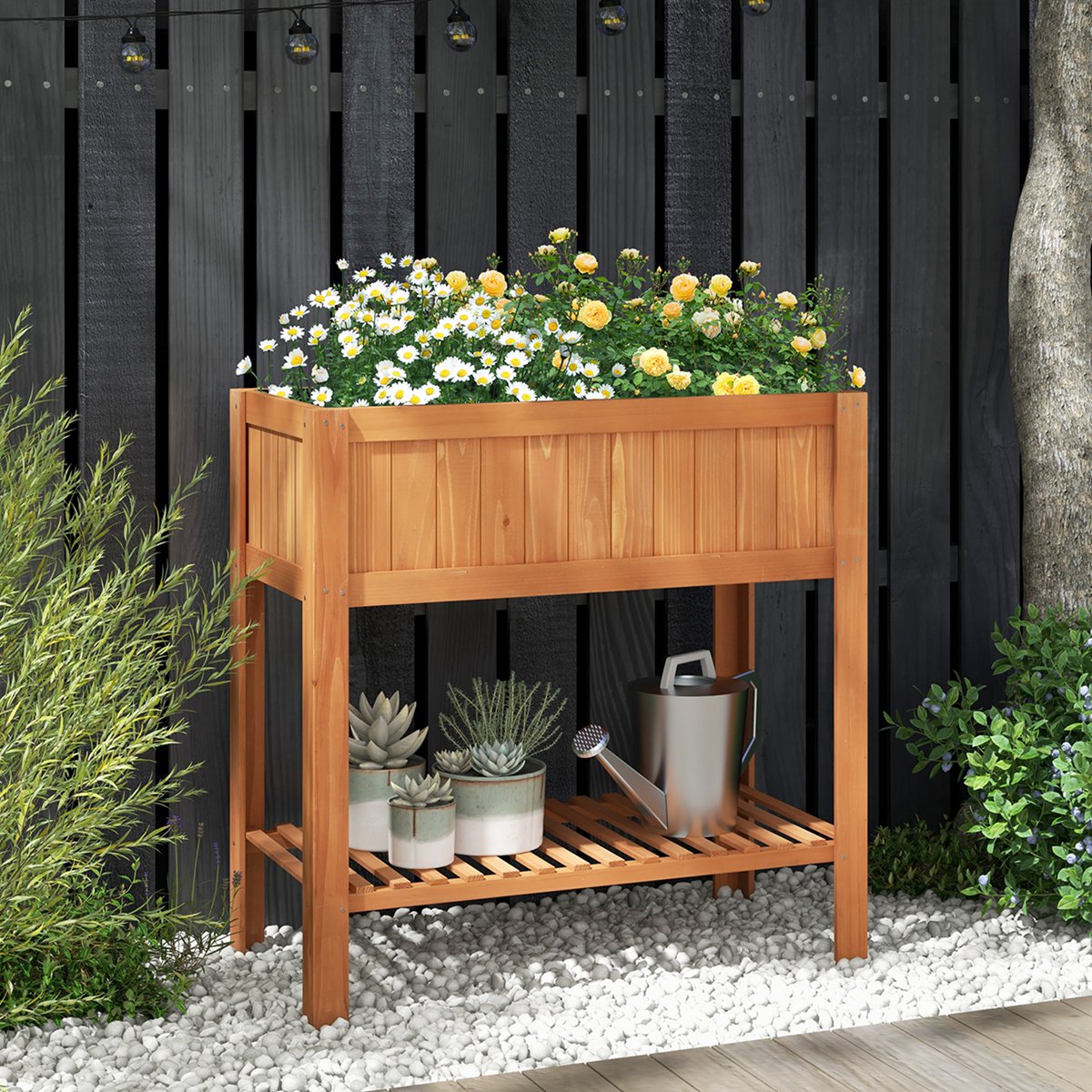Costway CSHY000711 Raised Garden Bed 39 x 20 x 39 in Outdoor Fir Wood Planter Box with Storage Shelf