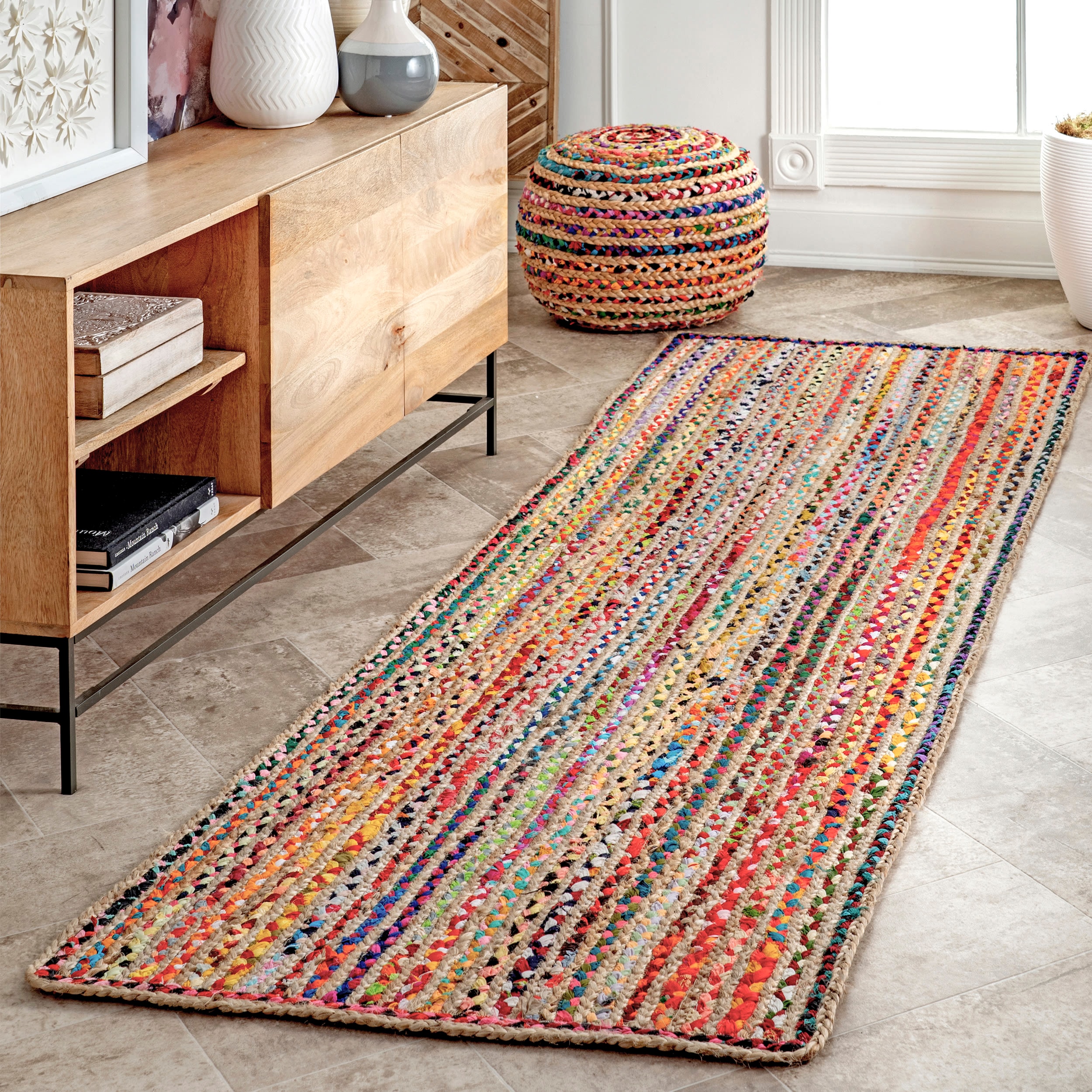 Handmade Multicolor Braided Cotton Jute Runner Rug