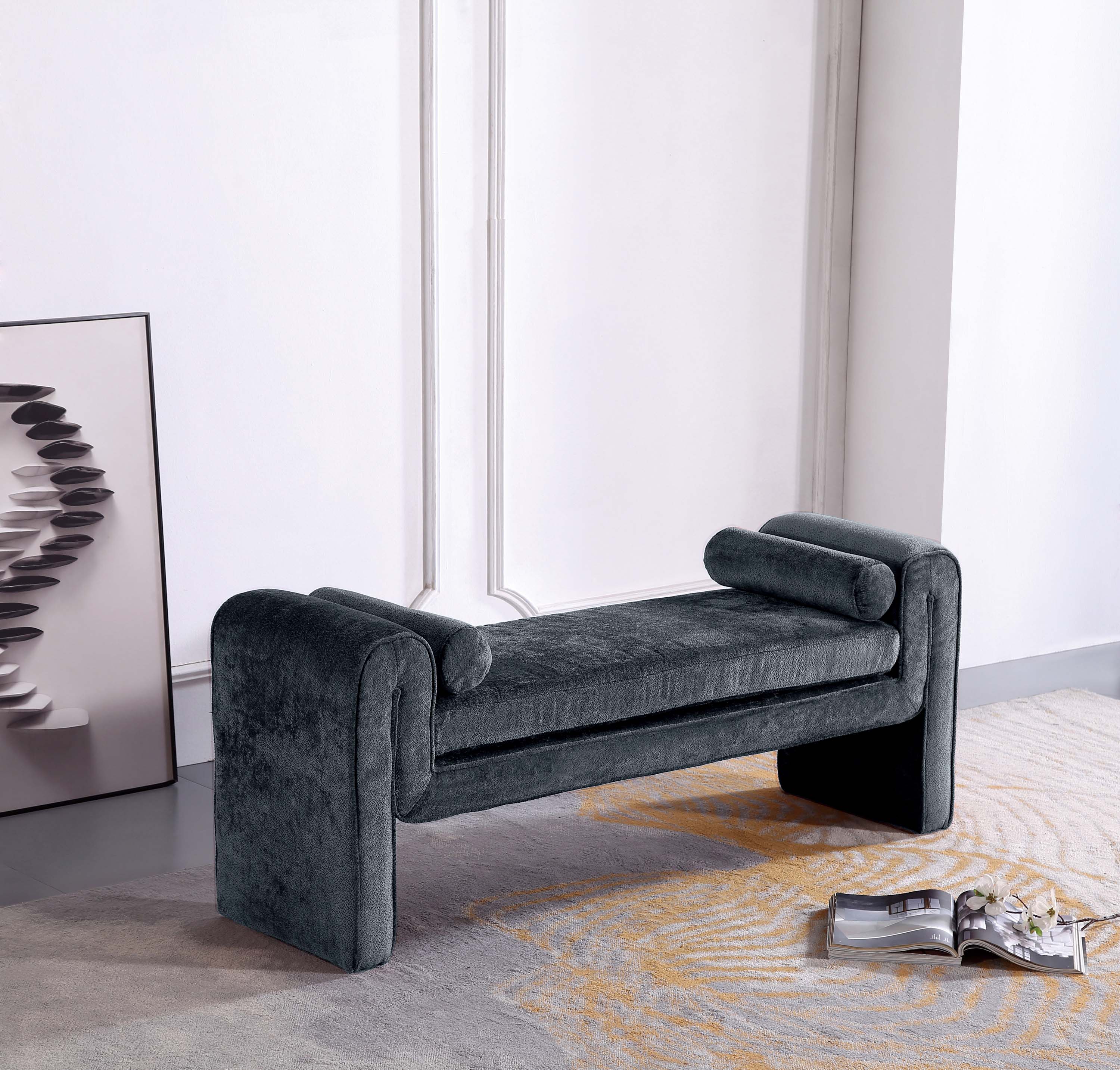 Manhattan Comfort BE001-BK Modern Black Accent Bench 59-in x 17.5-in x 23.6-in