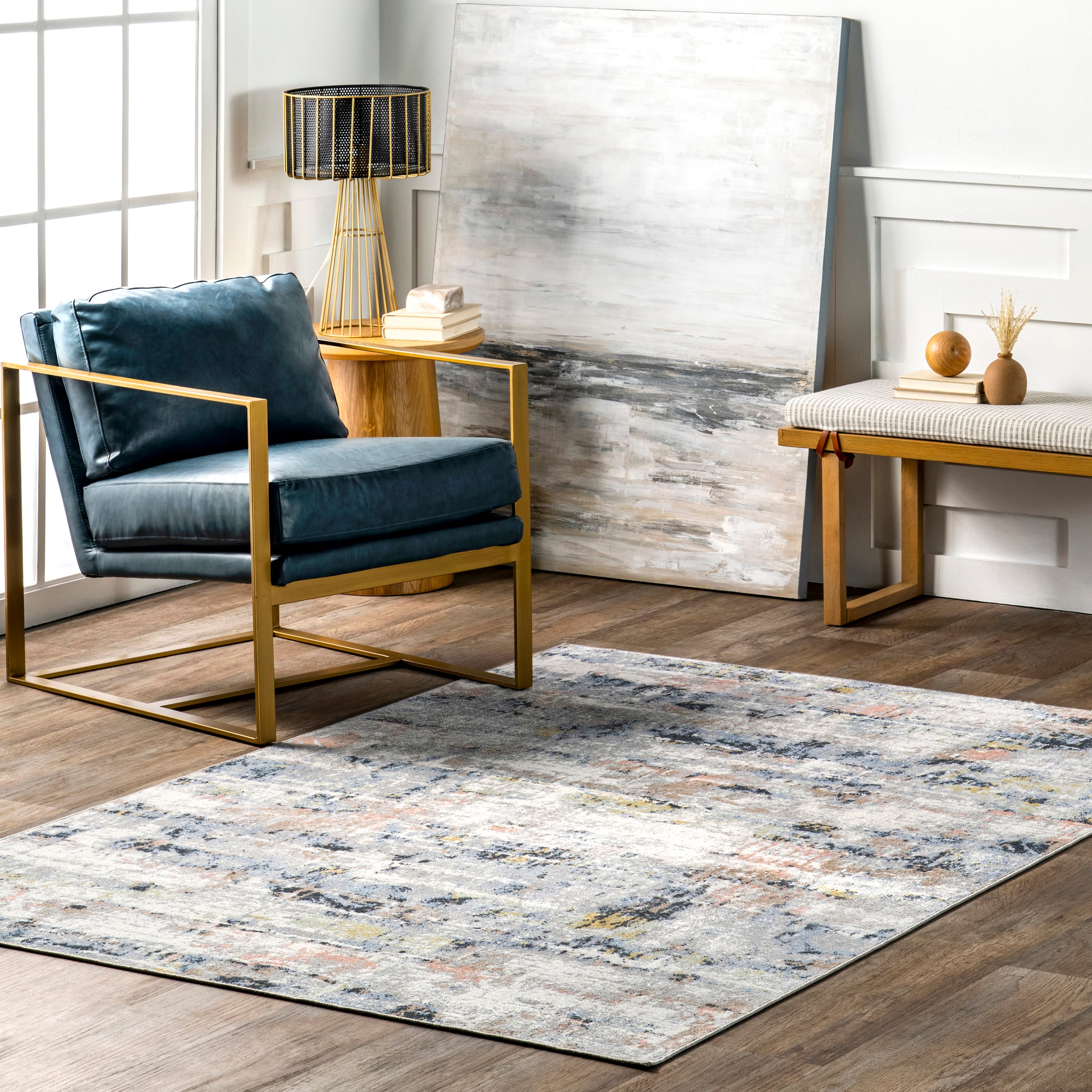 nuLOOM KKON15A-406 4 x 6 (ft) Loomed Polyester Blue Multicolor Rectangular Indoor Abstract Bohemian/Eclectic Machine washable Area rug