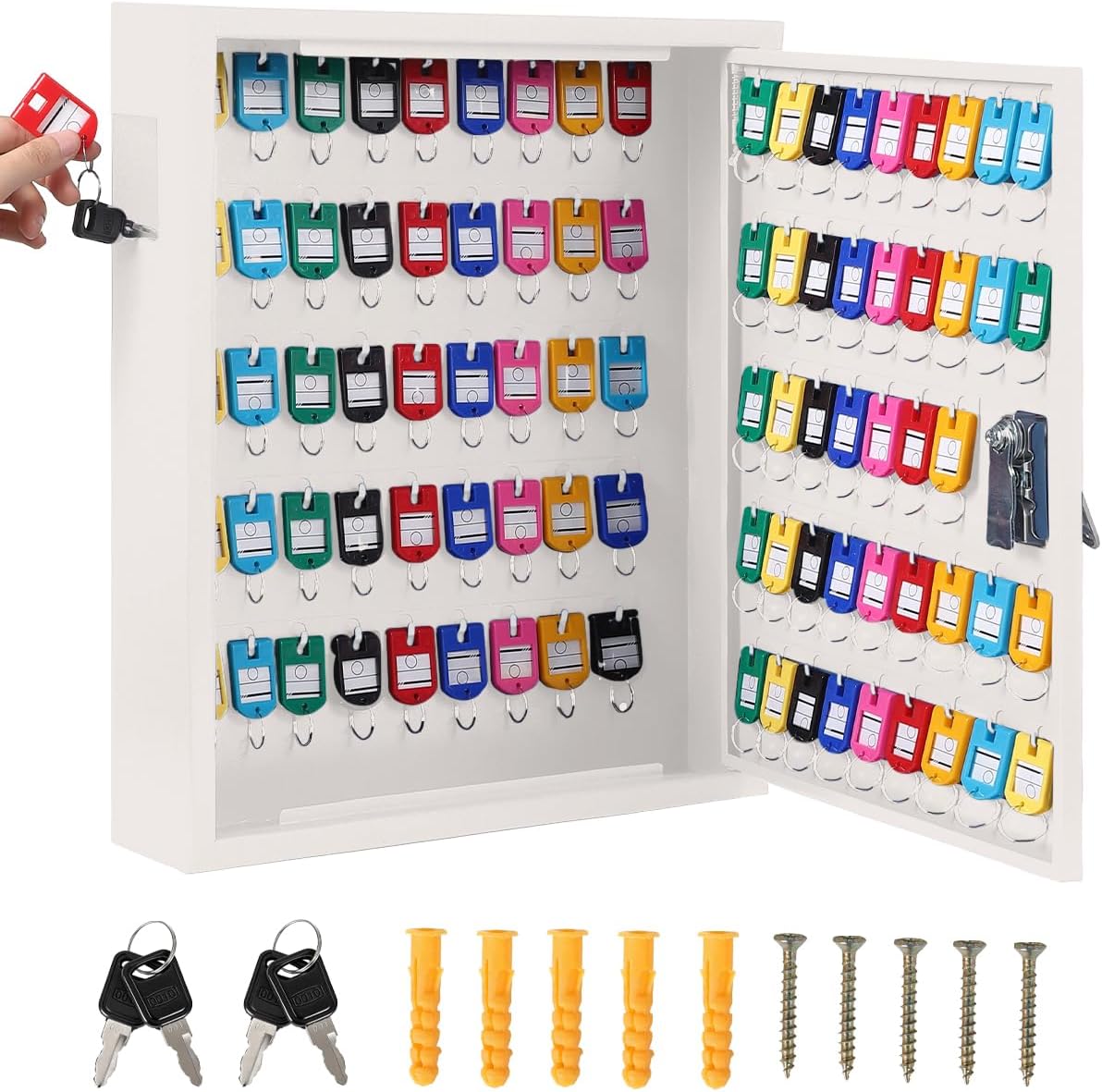 Garvee Heavy Duty Steel Key Cabinet Organizer with Lock - 88 Numbered Hooks - Colored Key Tags for Easy Organization - Secure Wall Mounted Storage for Home Office Hotel Garage - White 88 Pieces #LAGZ2604140283