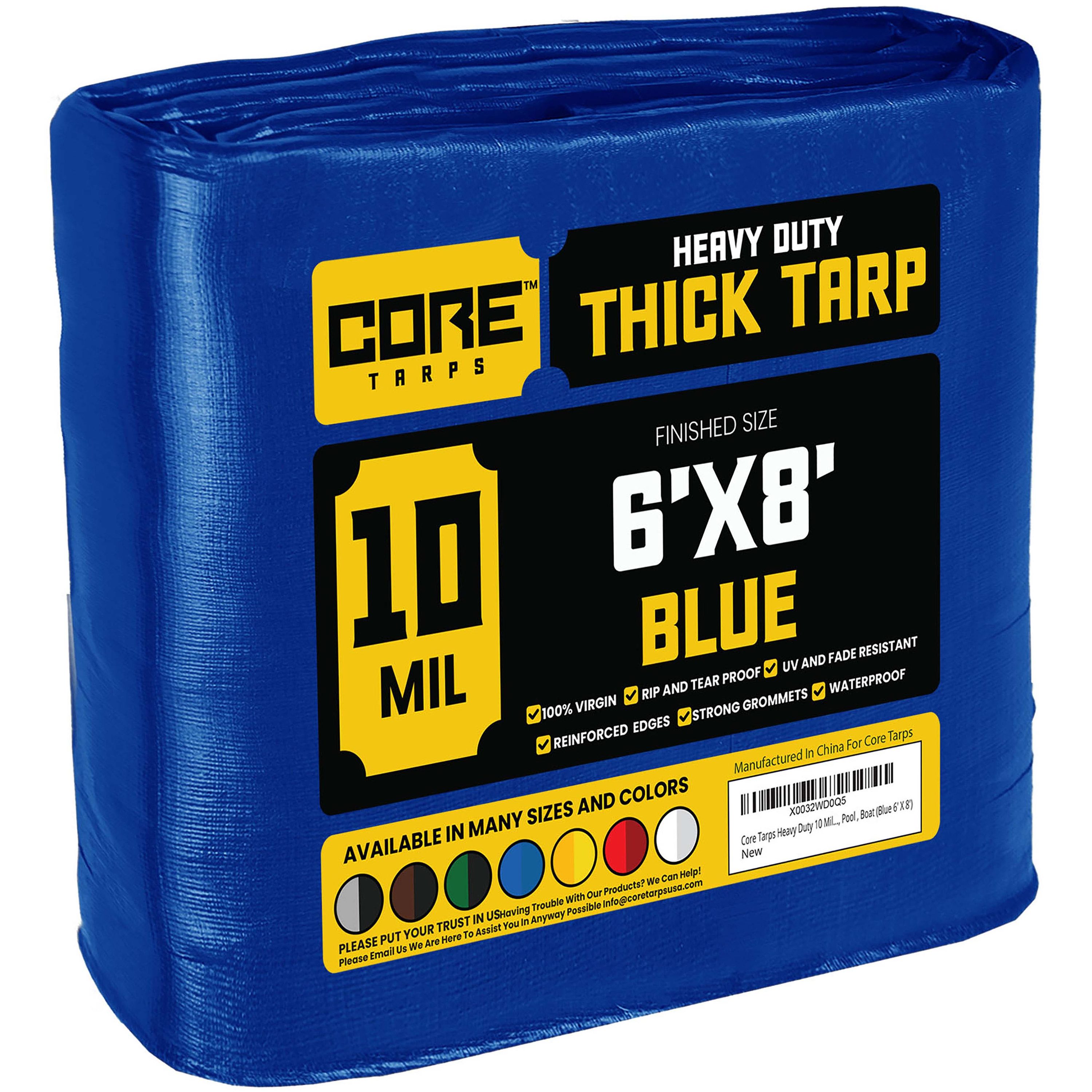 Core Tarps CT-605-6X8 6-ft x 8-ft Blue Waterproof Commercial Polyethylene 10-Mils Tarp