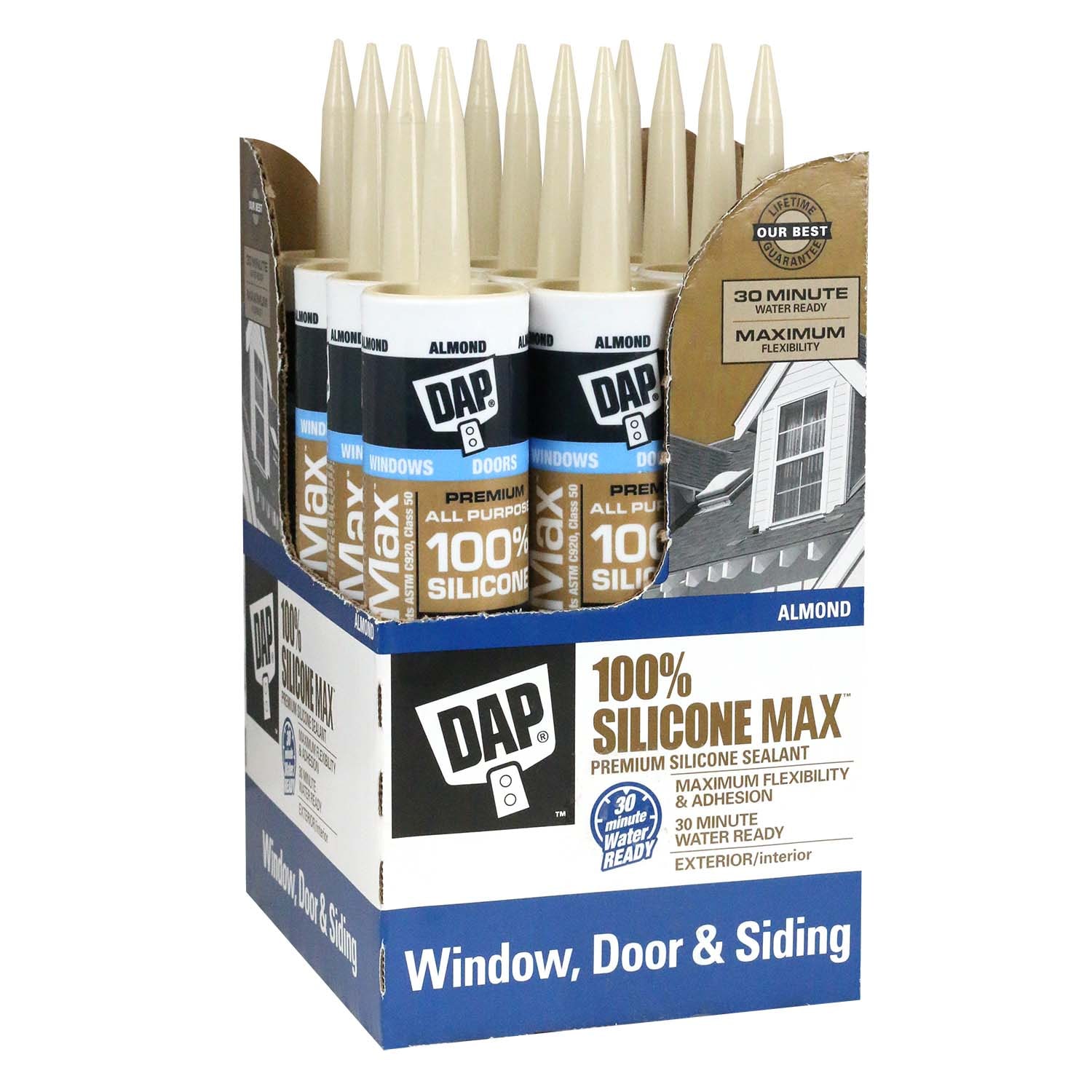 DAP 7079808784SOS Silicone Max 12 -Pack 10.1-oz Window door Almond Silicone Caulk