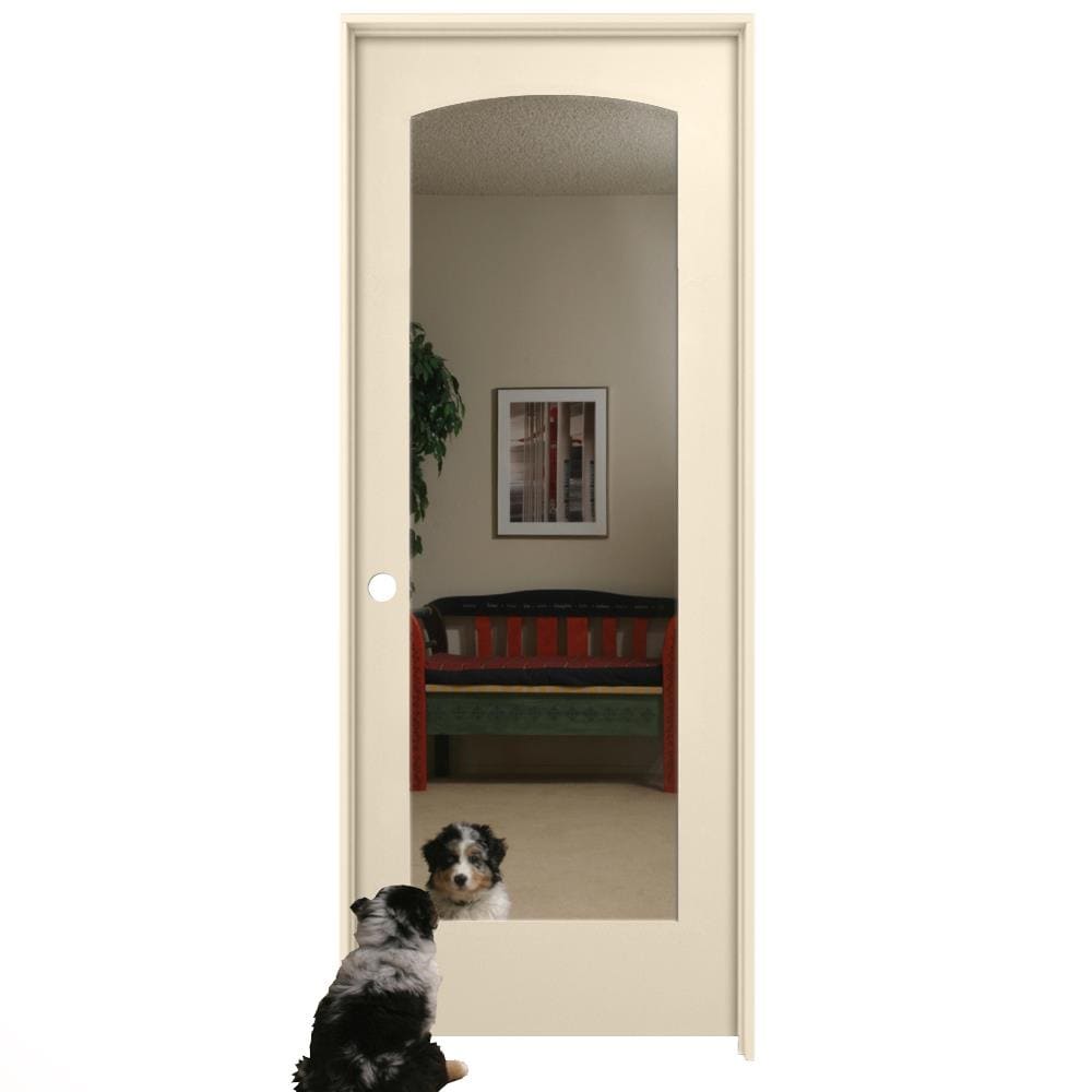 American Building Supply LO968373 30-in x 80-in Cream-n-Sugar Solid core Mirror/Panel Mirrored glass Right hand Smooth Prefinished MDF Flat Jamb Single Prehung Interior Door