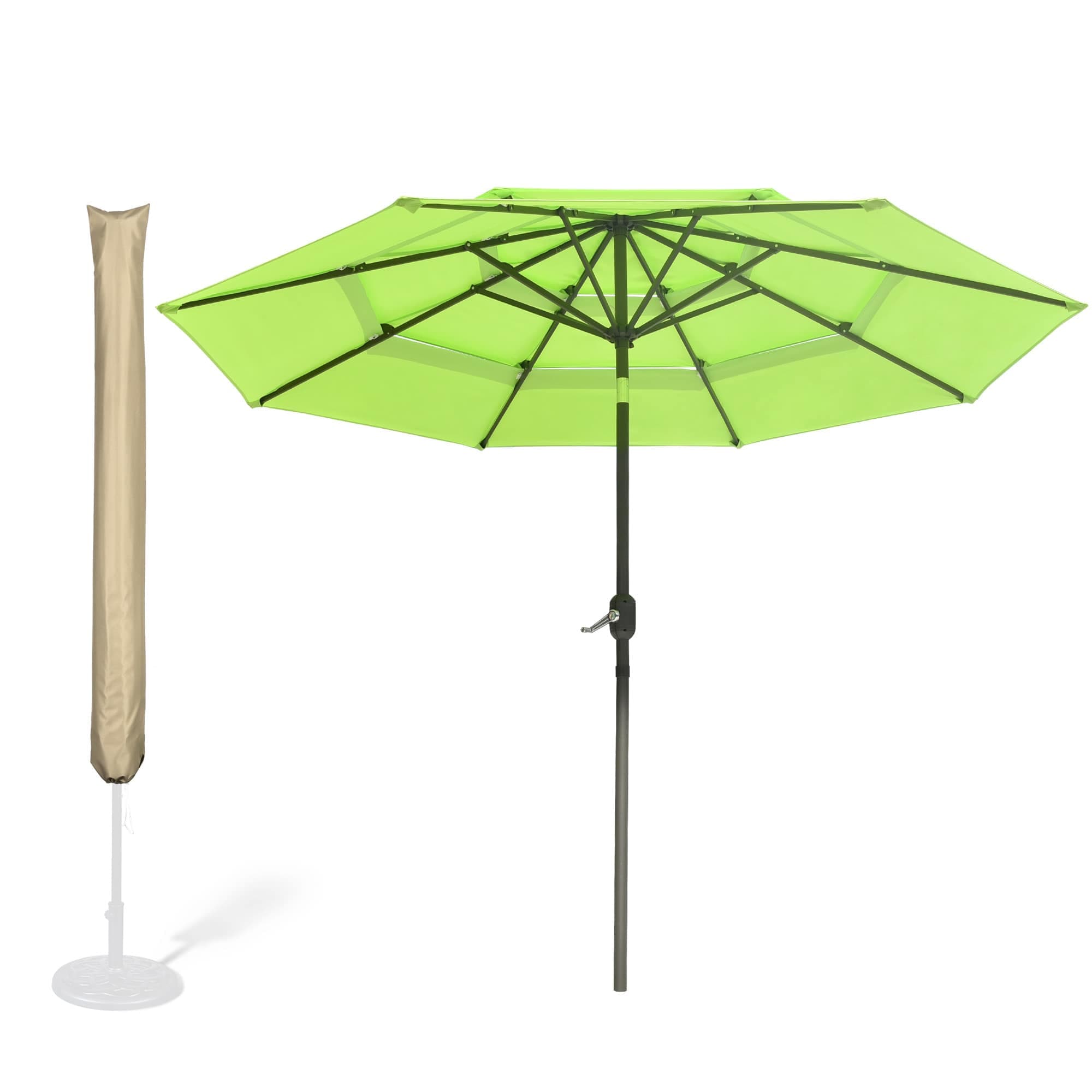 Yescom 07UMBSET017-11FT-LO 11 Ft 3 Tier Patio Umbrella with Protective Cover Crank Push to Tilt Poolside