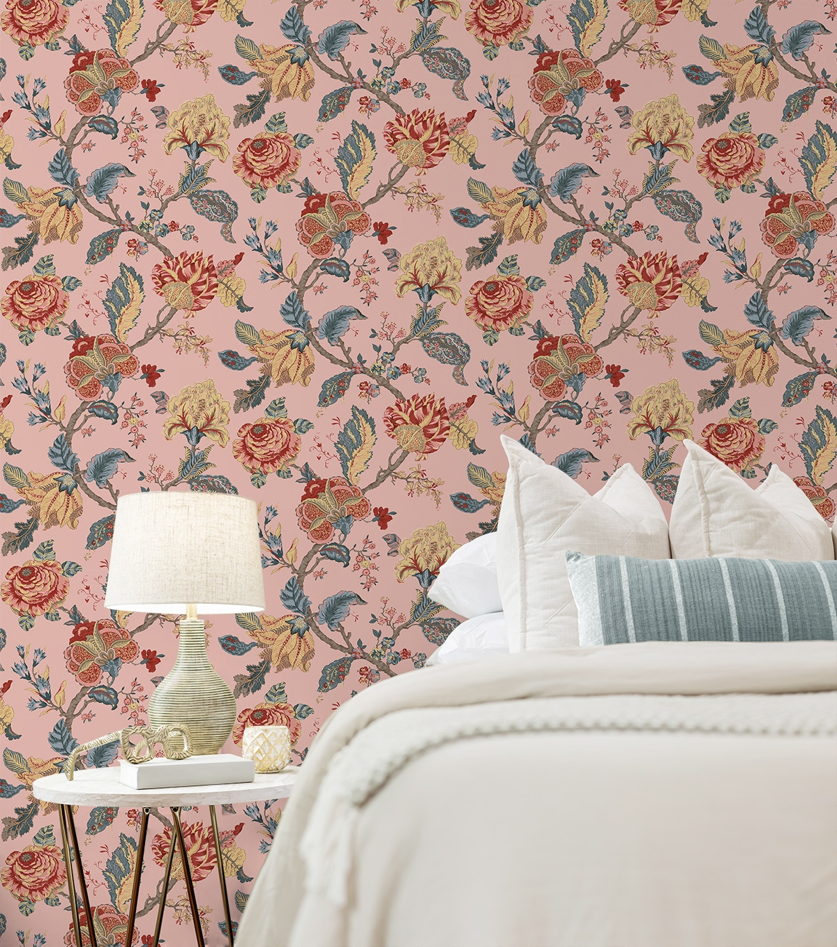Blush Floral Jacobean Peel and Stick Wallpaper