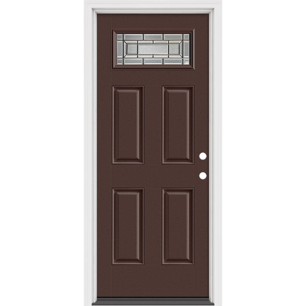 Masonite 633055 Sequence 32-in x 80-in x 4-9/16-in Fiberglass 1/4 lite Left-hand inswing Chocolate Painted Prehung Front Door with Brickmould Insulating core