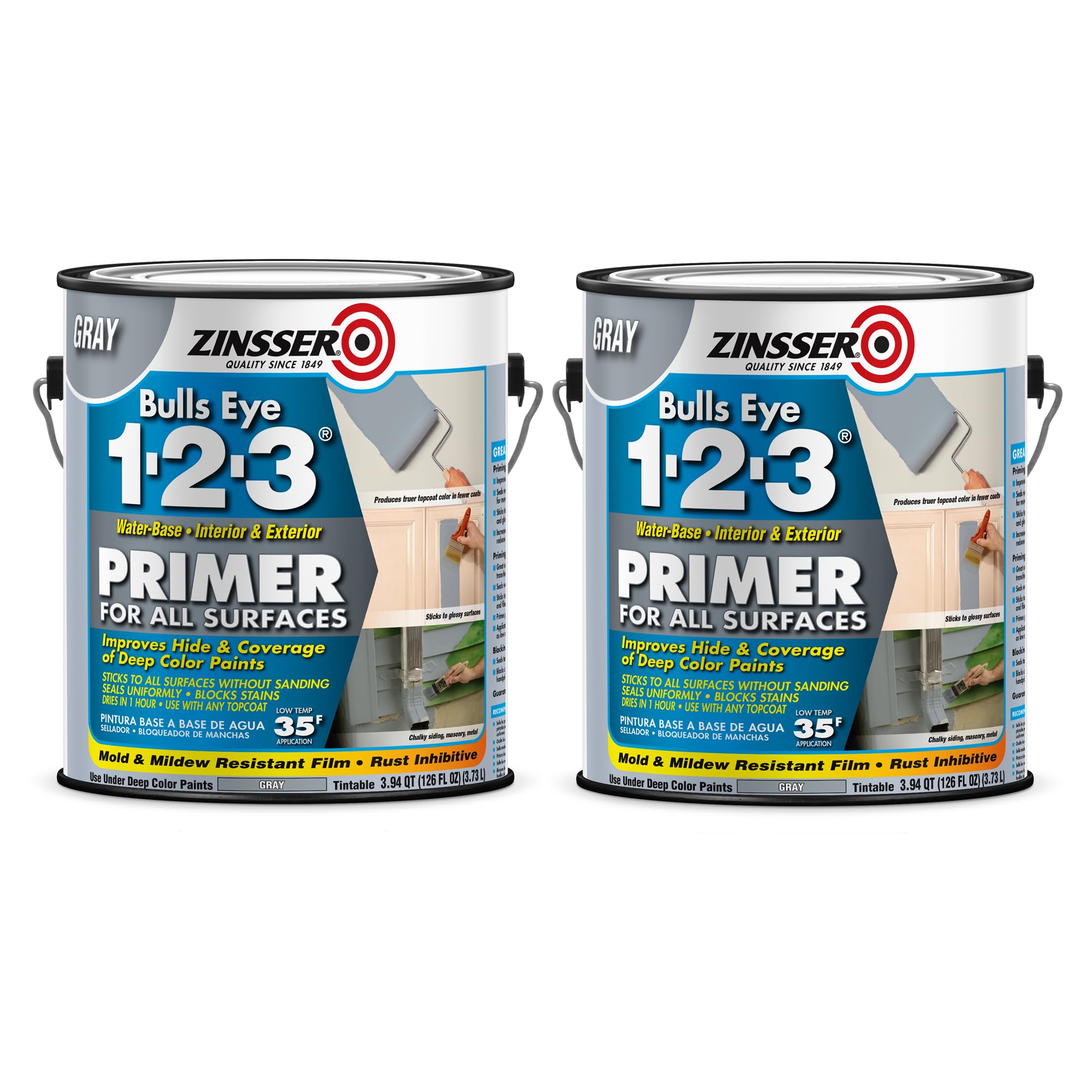 Zinsser Rust-Oleum 285085 White Bulls Eye 1-2-3 Primer 1 gal Can (Pack of 2) #285085