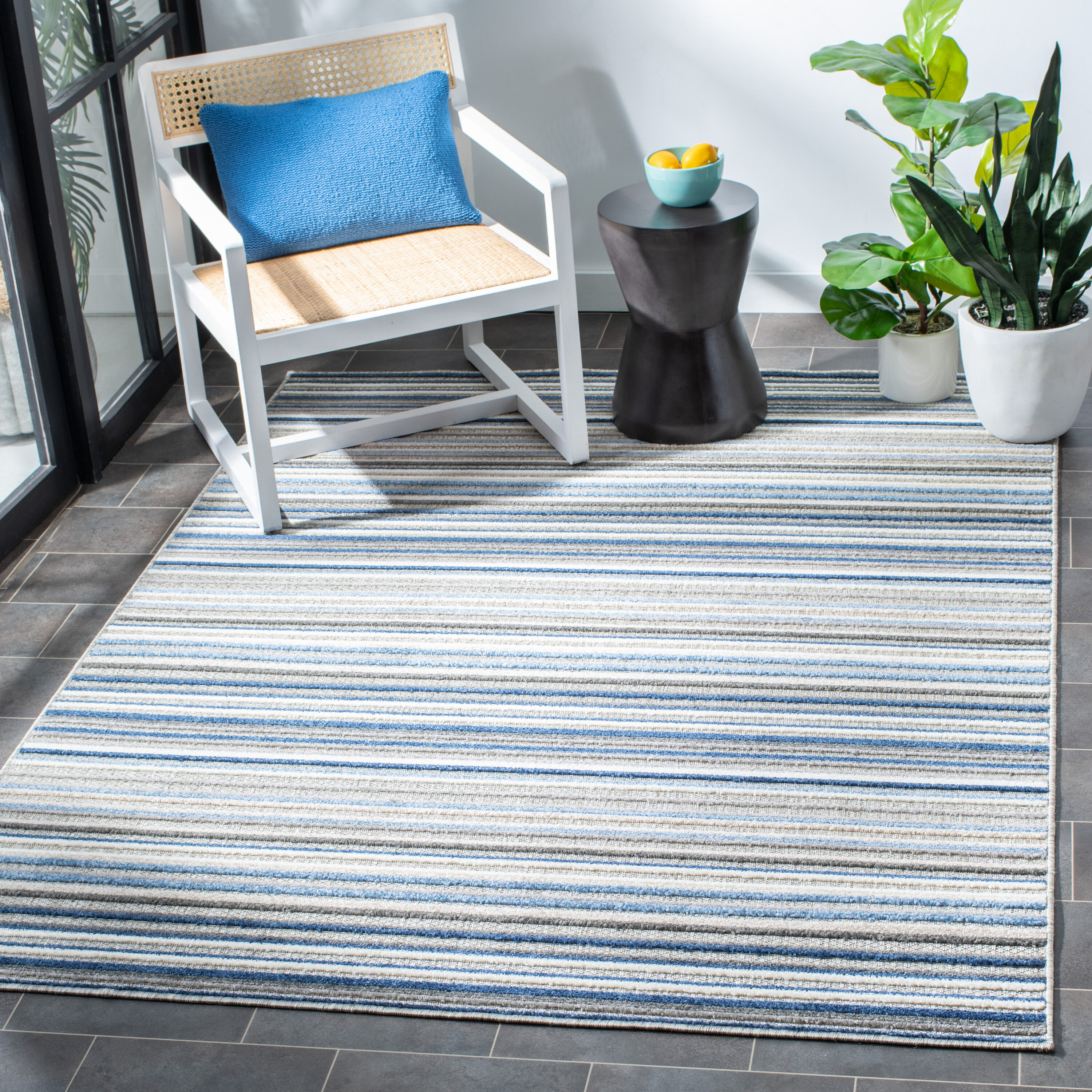 Safavieh CBN323F-9 Cabana 9 x 12 (ft) Loomed Synthetic Gray/Blue Rectangular Indoor/Outdoor Stripe Area rug