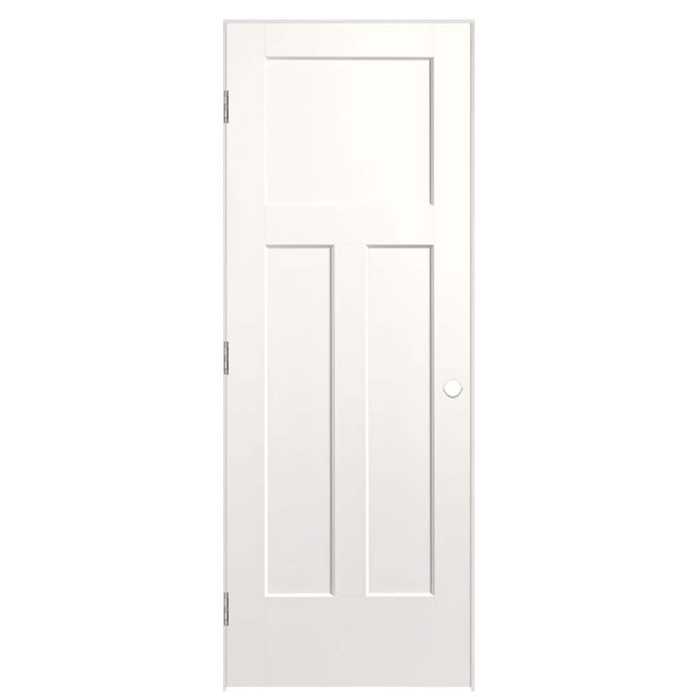 Masonite Winslow 32-in x 80-in Snow Storm 3-panel Craftsman Hollow Core Prefinished Molded Composite Right Hand Single Prehung Interior Door in White -  803458