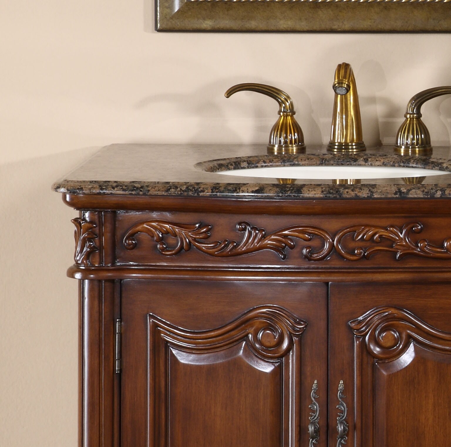 Silkroad Exclusive 72-in English Chestnut Undermount Double Sink Bathroom  Vanity with Baltic Brown Granite Top