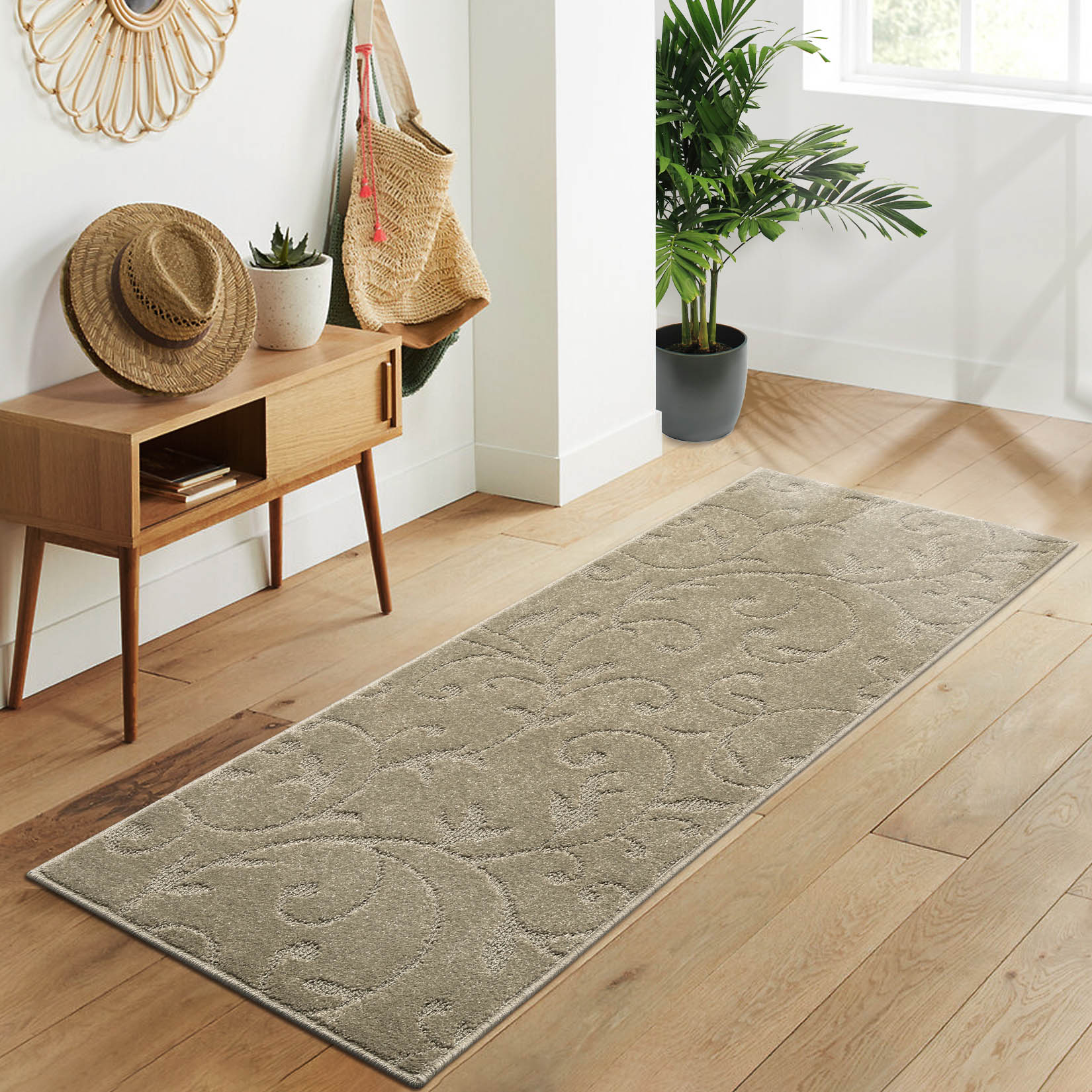 Garvee YXY-LO-PHO-0Z2ZYJBO 2 x 6 (ft) Loomed Polyester Camel Rectangular Indoor Floral/Botanical Tropical Machine washable Runner rug