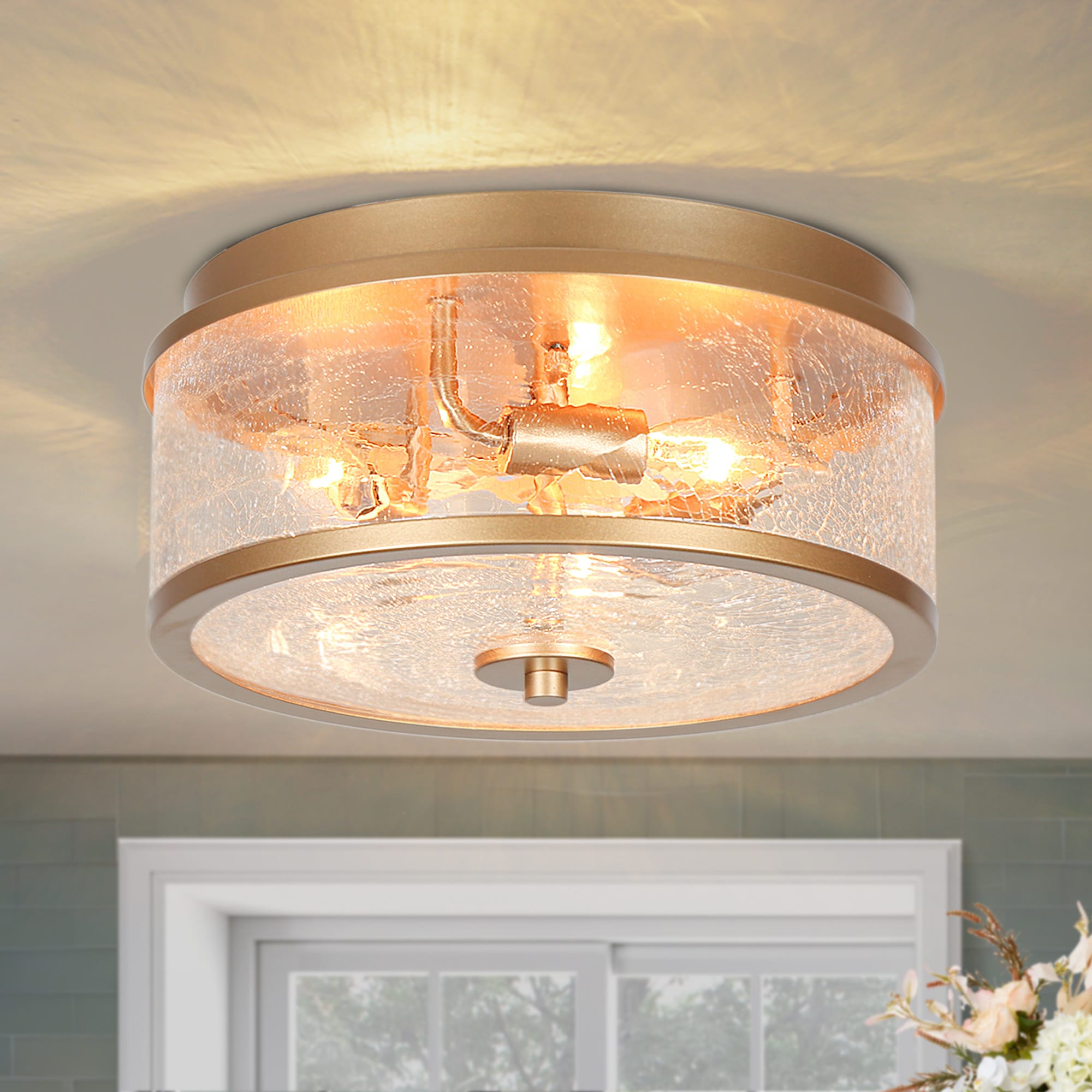 ZEVNI L33IUAM3W62C3SG8 Jubal 3 -Light 12.2-in Satin Gold Flush Mount Light 0.99 -Pack