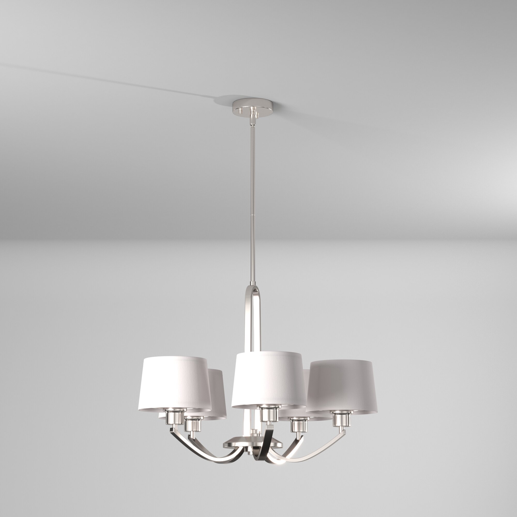 Satin Platinum 5-Light Drum Chandelier with White Fabric Shade