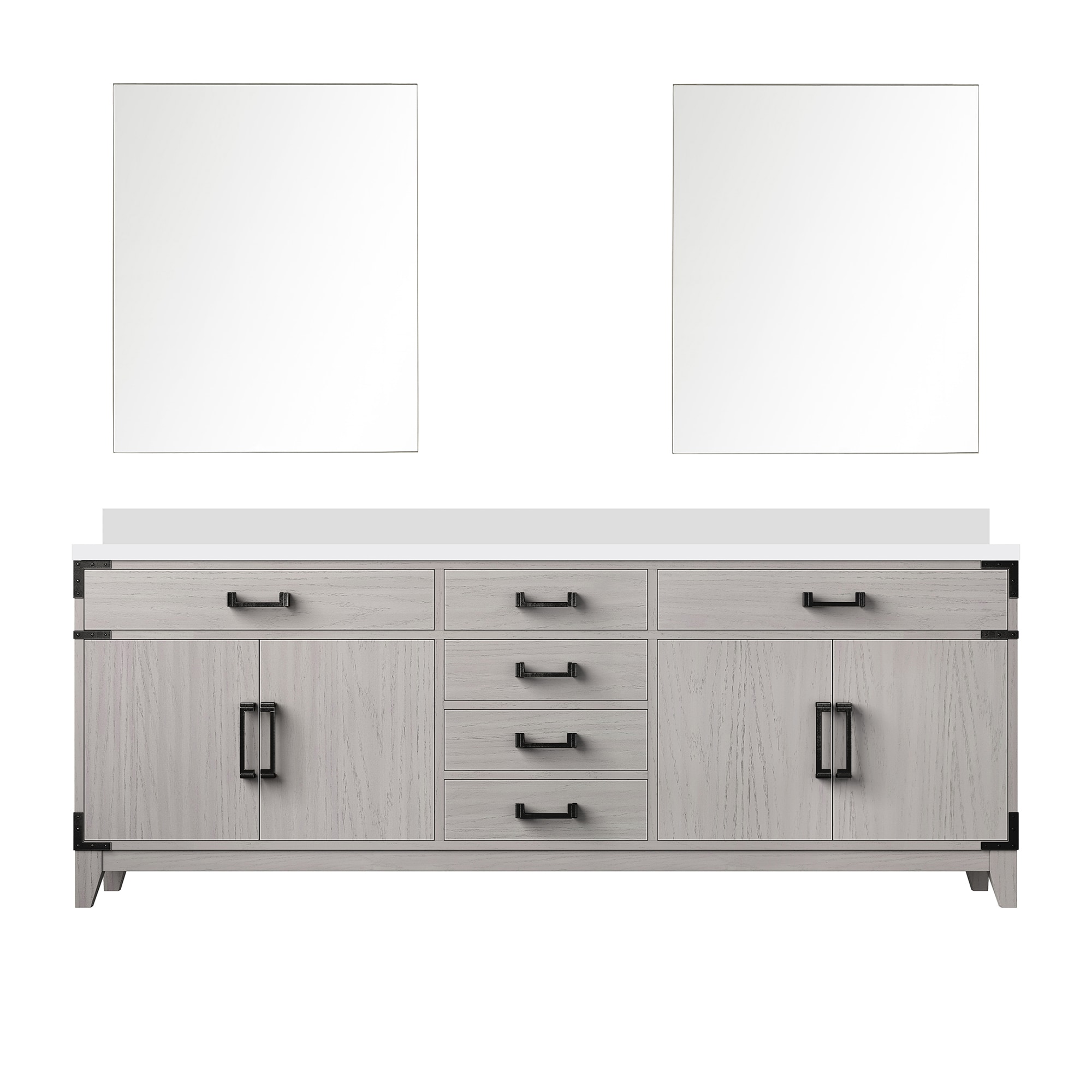 Lexora LVW84DM310 Wilton 84-in White Oak Undermount Double Sink Bathroom Vanity with White Cultured Marble Top (Mirror Included)