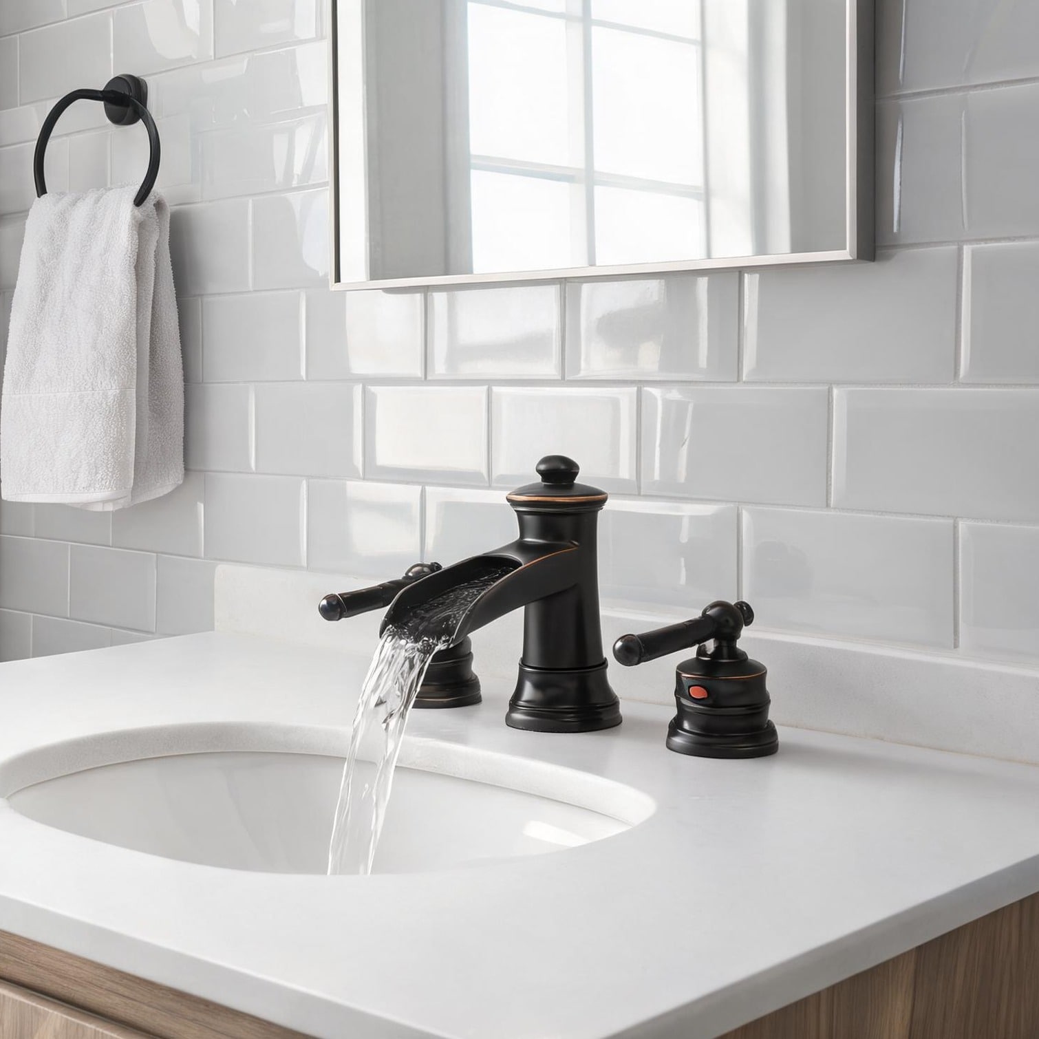 Naturefalls - Oil-Rubbed Bronze Brass Widespread Bathroom Sink Faucet with Double Lever Handles a...