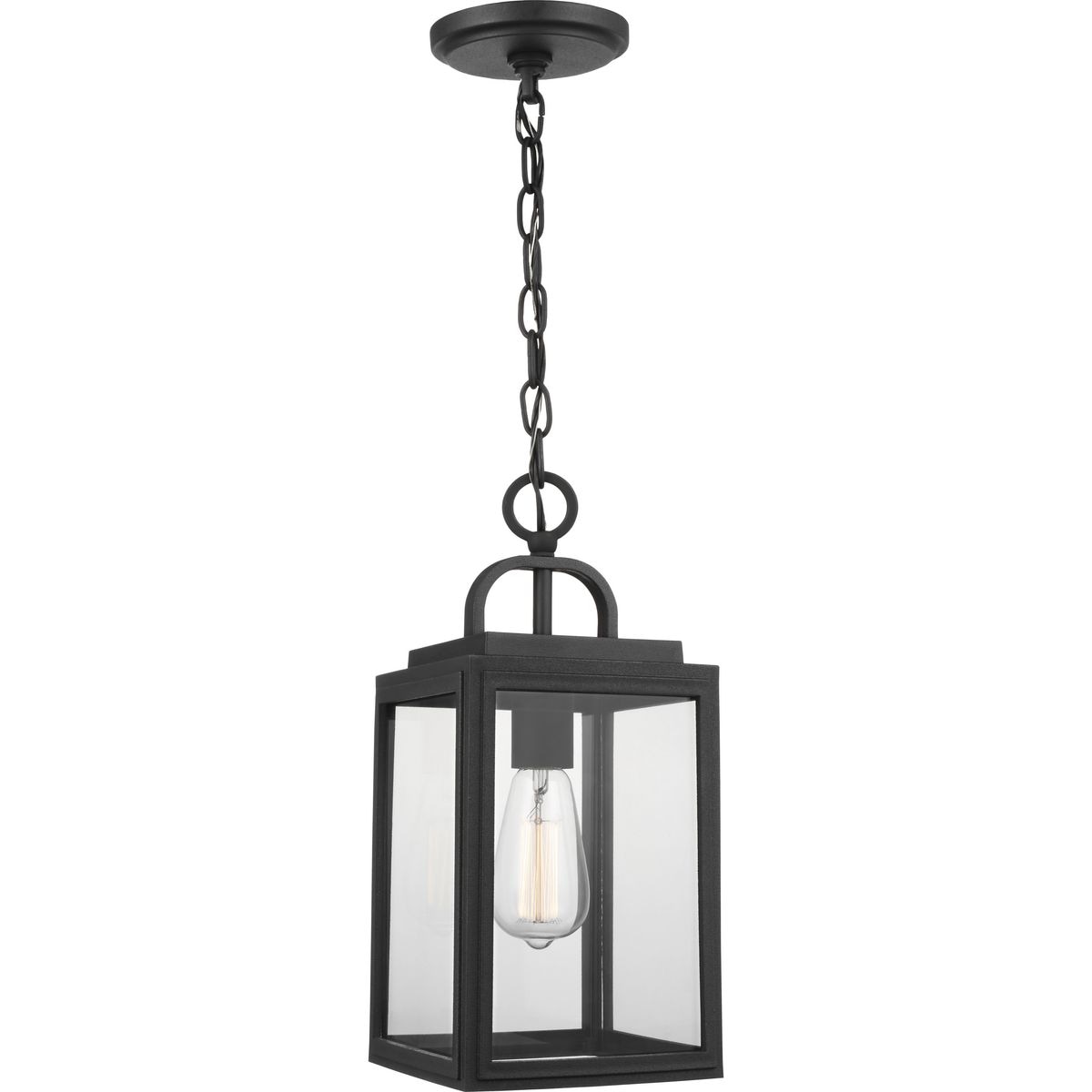 Progress Lighting Grandbury Textured Black Coastal Clear Glass Lantern ...