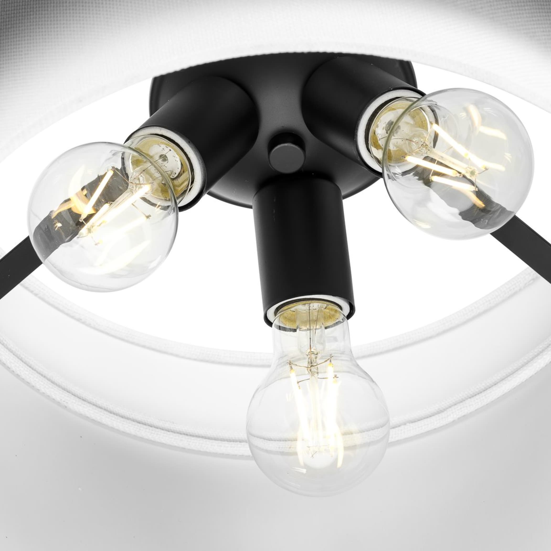 Silva Matte Black and White Linen Drum Pendant Light