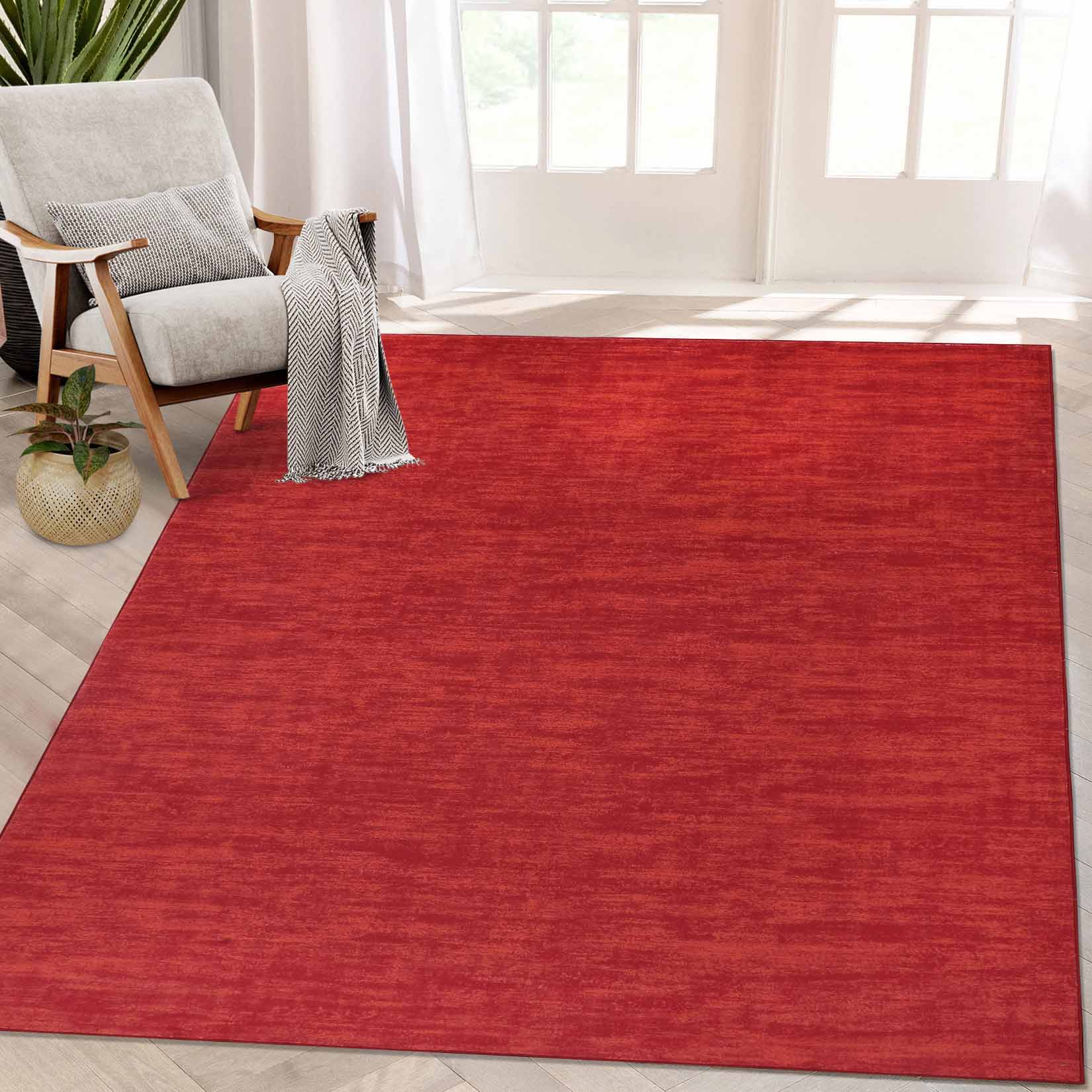 Garvee YXY-LO-PHO-0W1NK8P3 5 x 7 (ft) Loomed Polyester Rose Red Rectangular Indoor/Outdoor Solid Rustic Machine washable Area rug