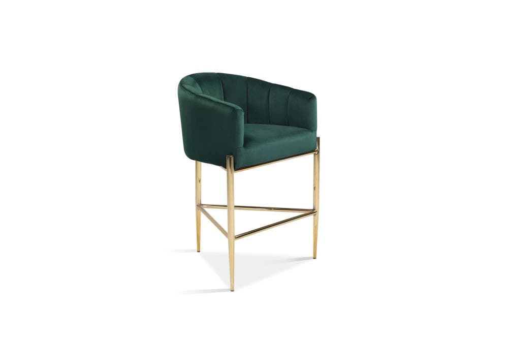 Chic Home Design FCS9489-LW Cyrene Green Small Upholstered Wood Bar Stool with Arms & Back