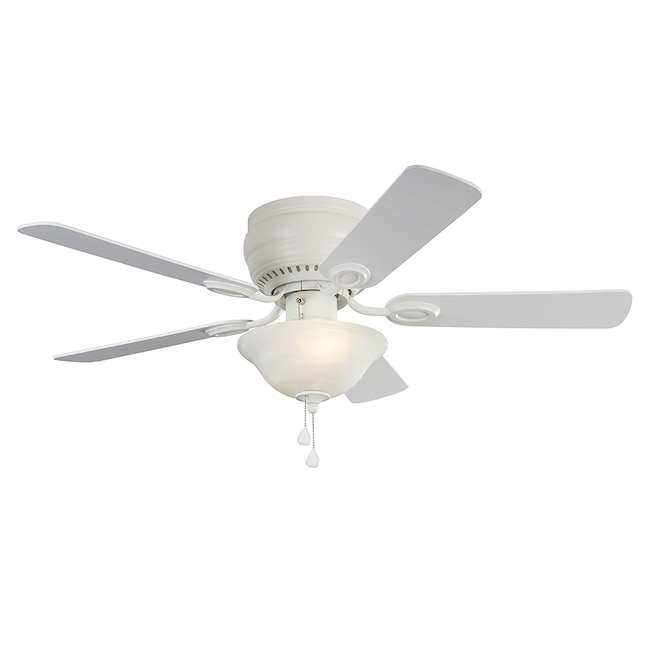 Harbor Breeze Mayfield 44 In White Led Indoor Flush Mount Ceiling Fan With Light 5 Blade The Fans Department At Com - Add Light To Harbor Breeze Ceiling Fan