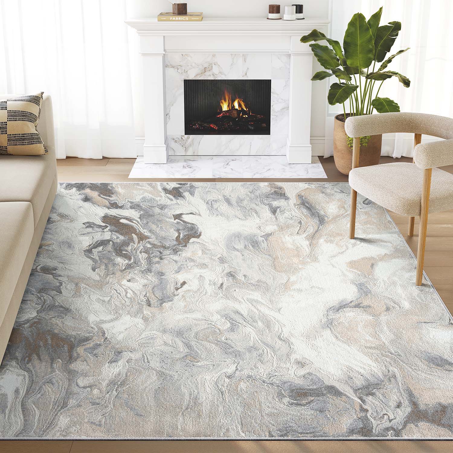 Regal 4 x 6 (ft) Loomed Polypropylene Beige/Grey Rectangular Indoor Abstract Machine Washable Area rug