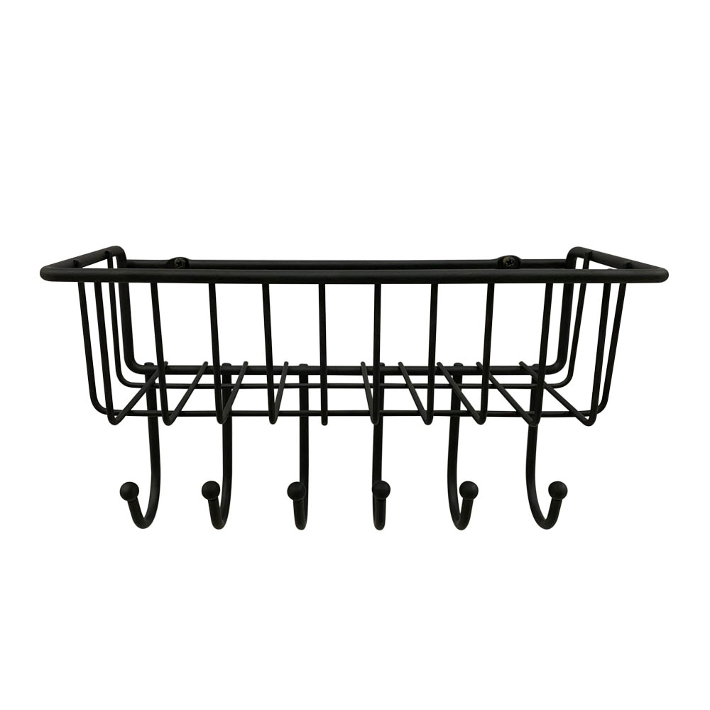 StyleWell 20 in. H x 15 in. W x 6 in. D Black Metal Wall Organizer with  Basket and 3 Hooks C180601XX - The Home Depot