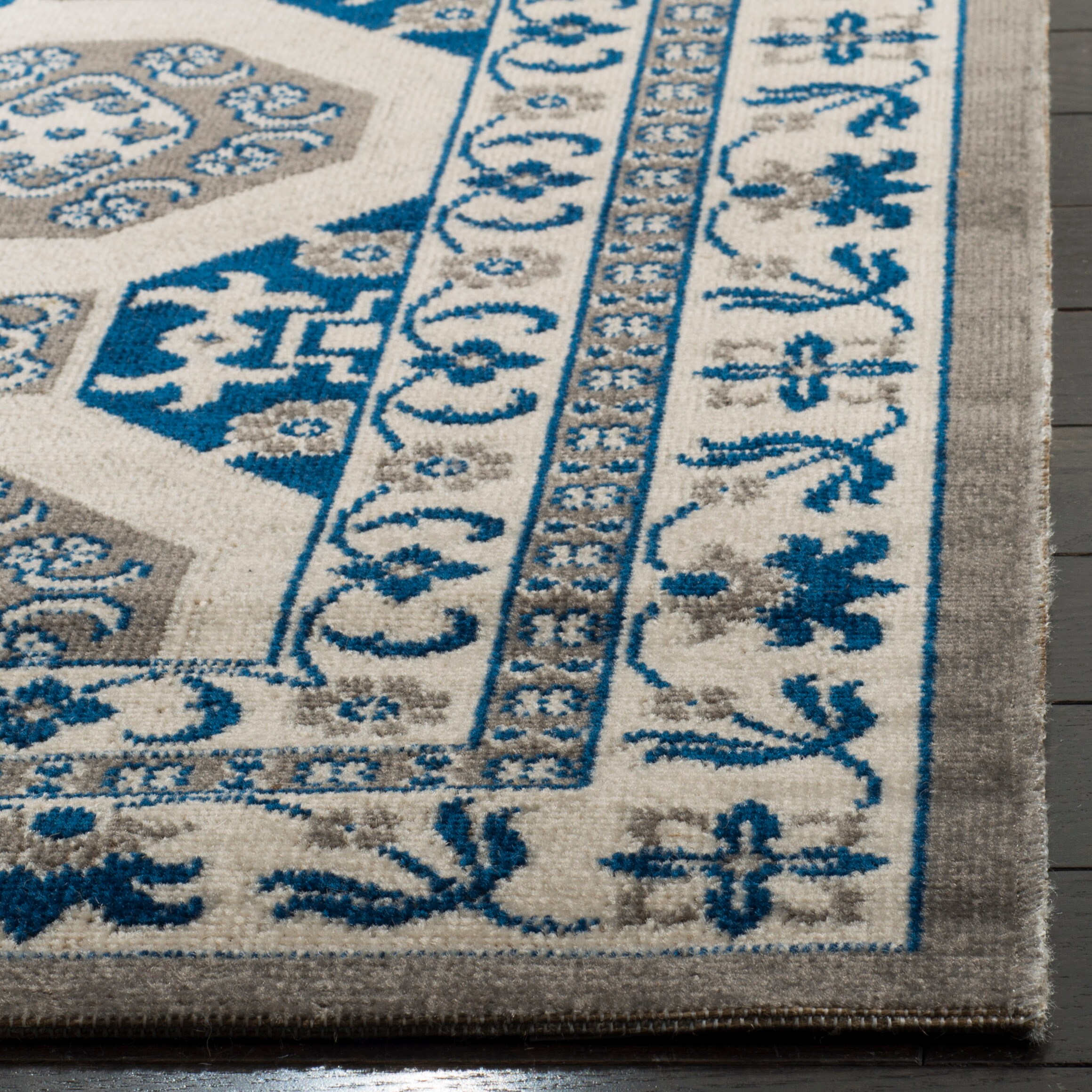 Blue and Ivory Rectangular Cotton Synthetic Rug, 5'1" x 7'6"