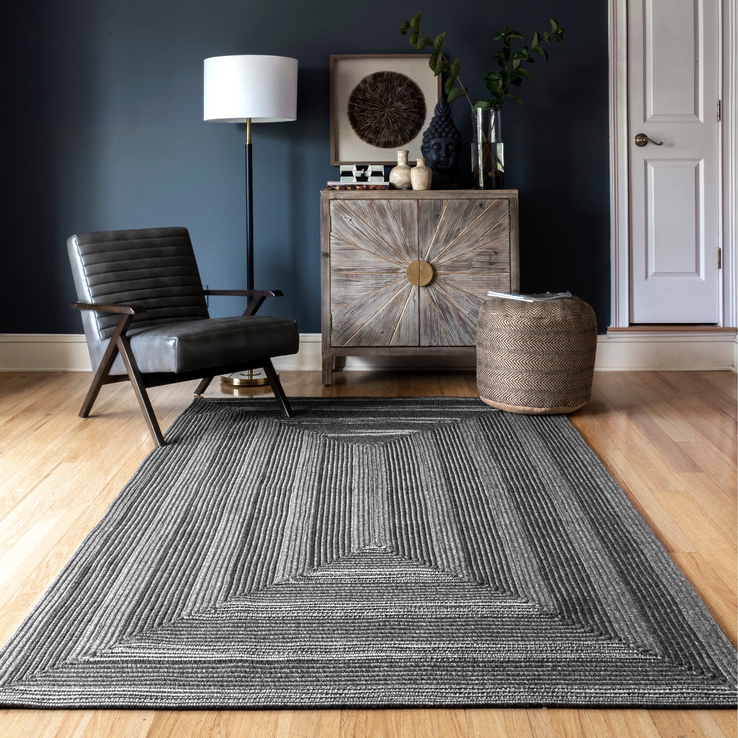 nuLOOM HJTB01D-508 5 x 8 (ft) Braided Polypropylene Charcoal Rectangular Indoor/Outdoor Stripe Coastal Area rug