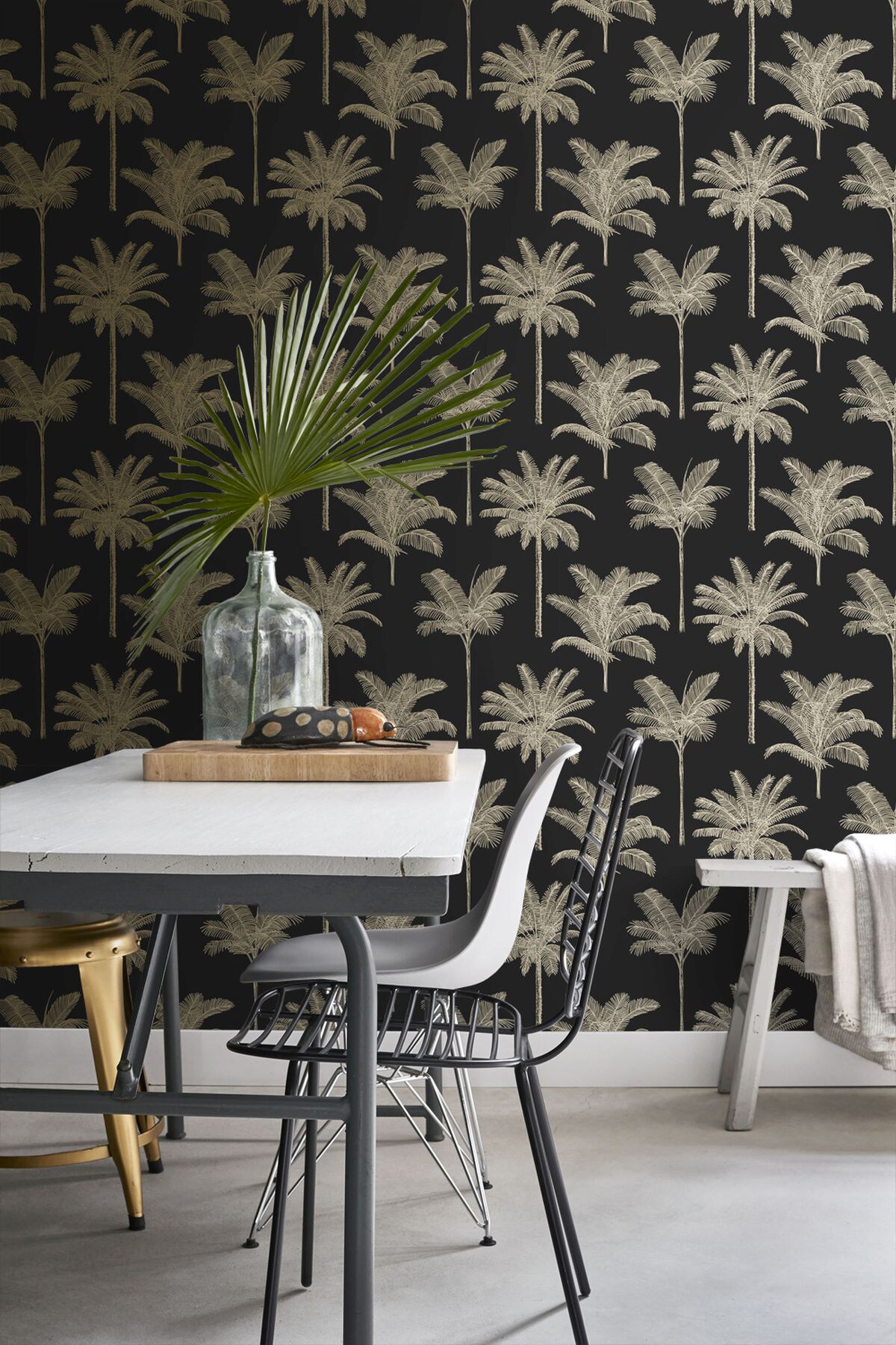 Taj Black and Gold Palm Trees Non-Woven Wallpaper