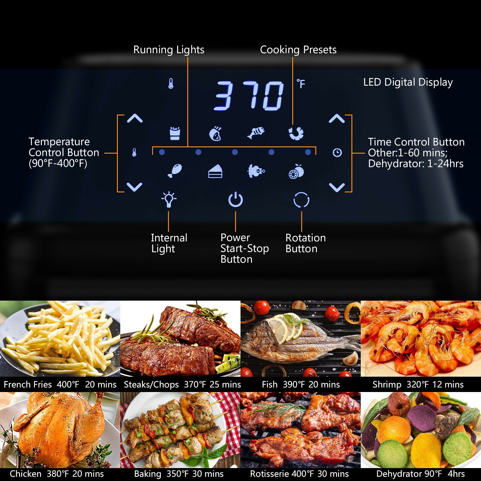 GZMR Black 19-Quart Electric Air Fryer Oven with 8 Preset Cooking ...