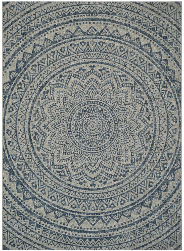 Light Gray and Blue Rectangular Synthetic Indoor/Outdoor Rug