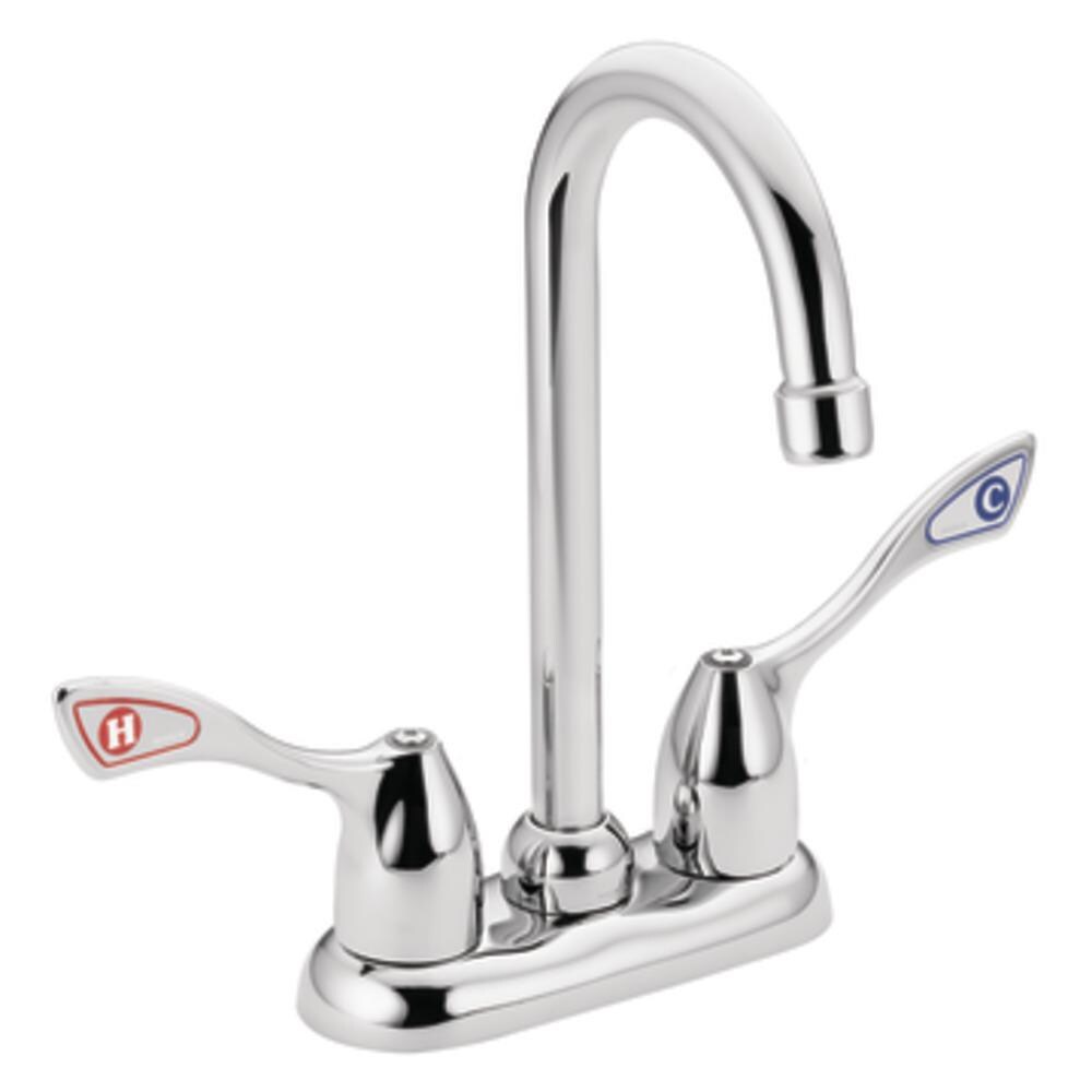 Moen 8938 M-BITION Chrome 2-Handle Deck-Mount High-Arc Handle Commercial Kitchen Faucet (Deck Plate Included)
