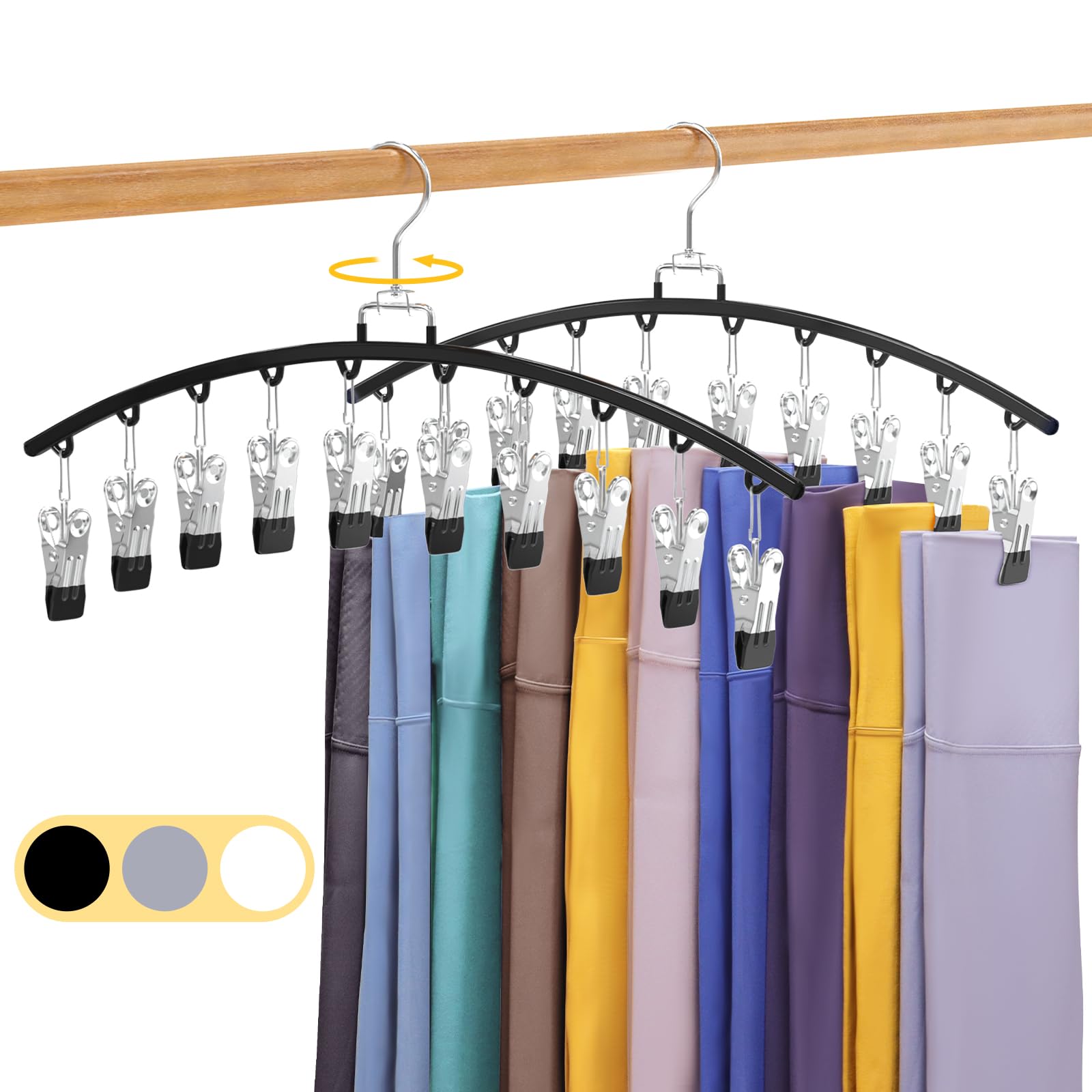 KIWDZFU -  2 Pack Legging Organizer with 20 Clips Metal Swivel Hanger for Closet Space Saving Sto...