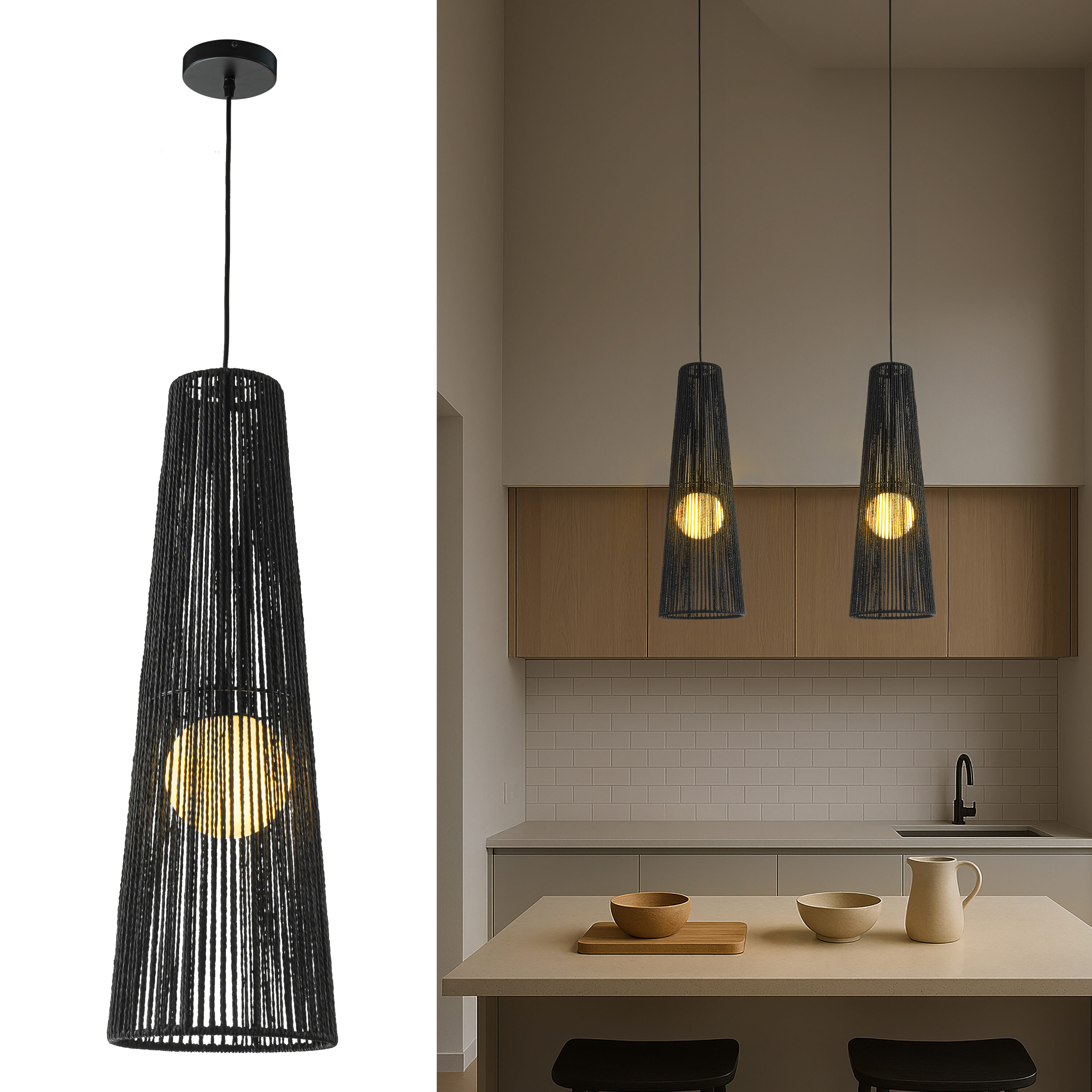 AloaDecor Lighting L7264D13BK12A 1 -Light Matte Black Modern/contemporary Linear Mini Hanging Pendant light