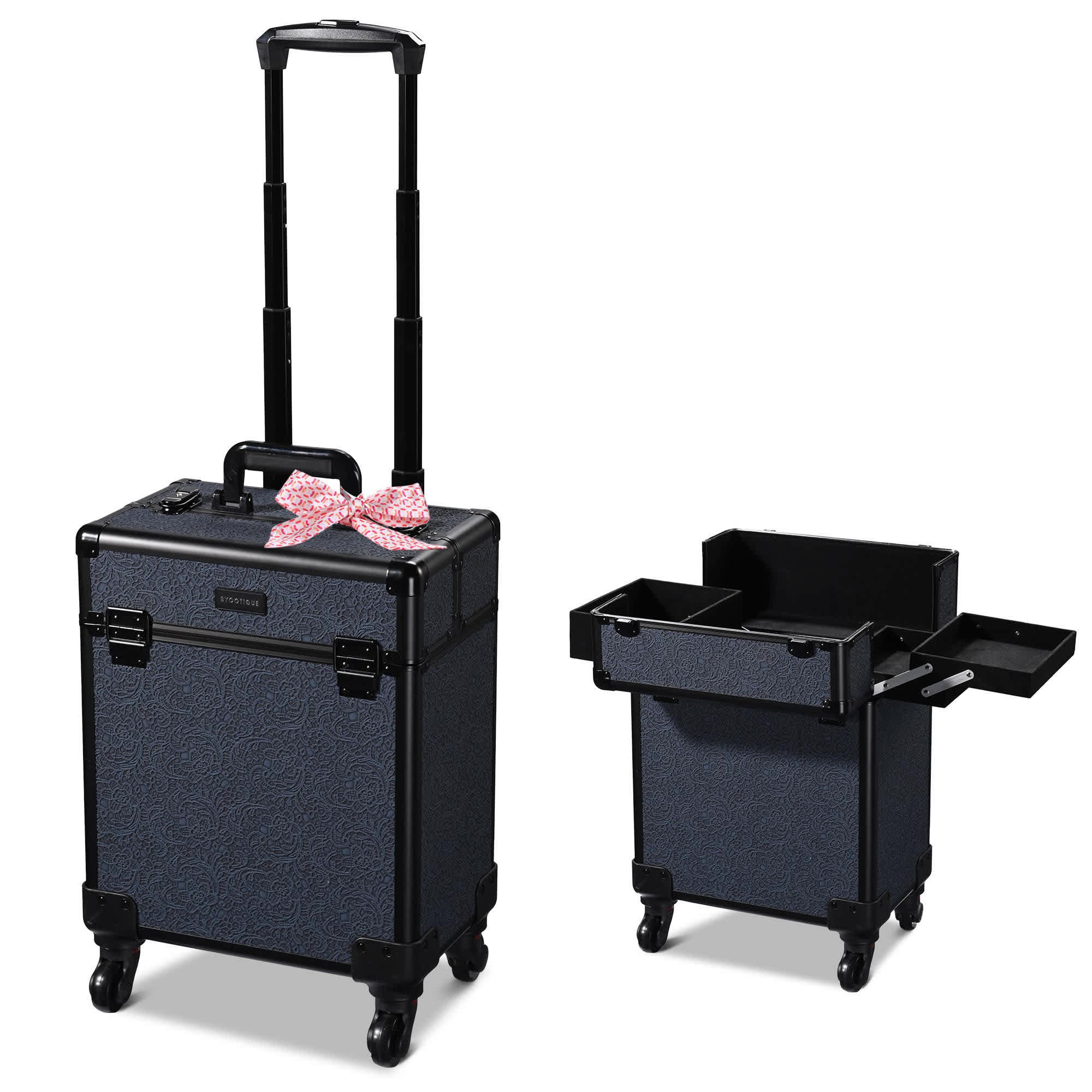 Yescom 12MKC028-SM-RCC03-LO Byootique Rolling Makeup Train Case Cosmetic Trolley Organizer Rococo Midnight