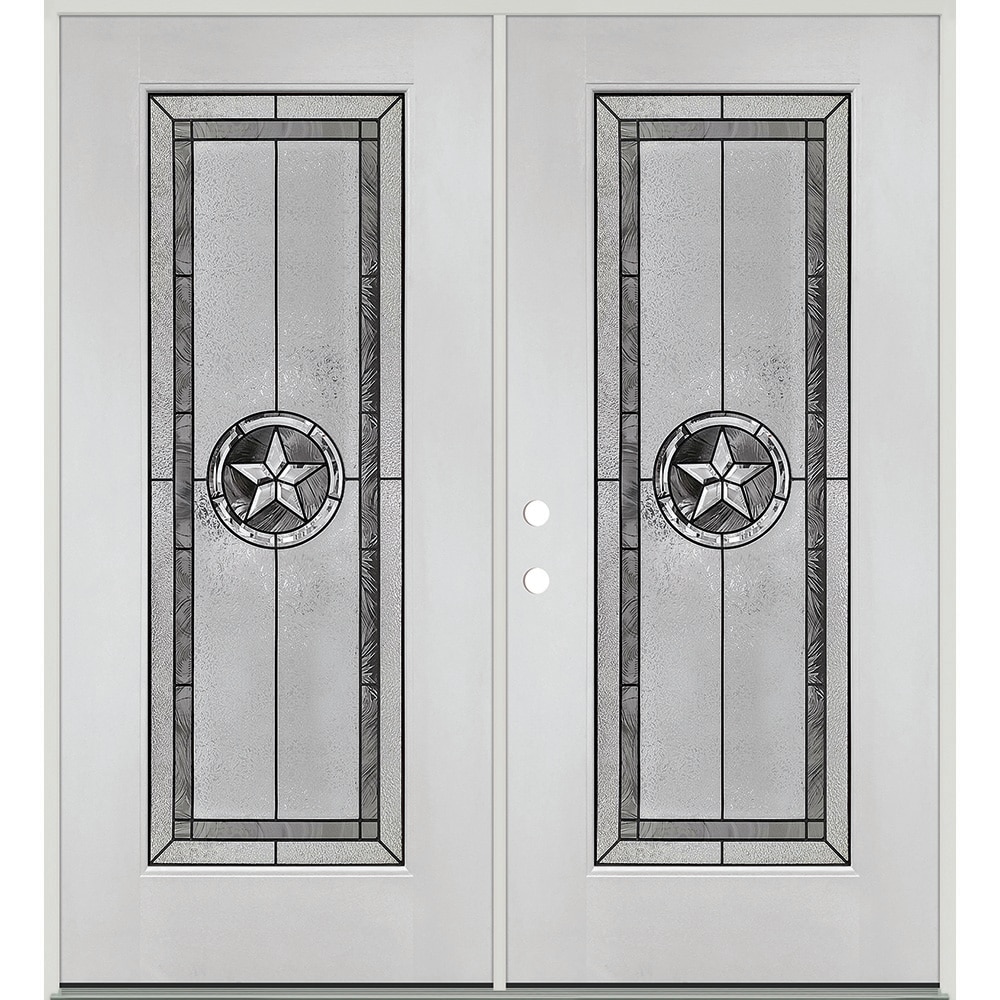 Greatview Doors 72-in x 80-in Fiberglass Full Lite Right-Hand Inswing Fiberglass Unfinished Prehung Double Front Door Insulating Core in White -  FG517DBL60R