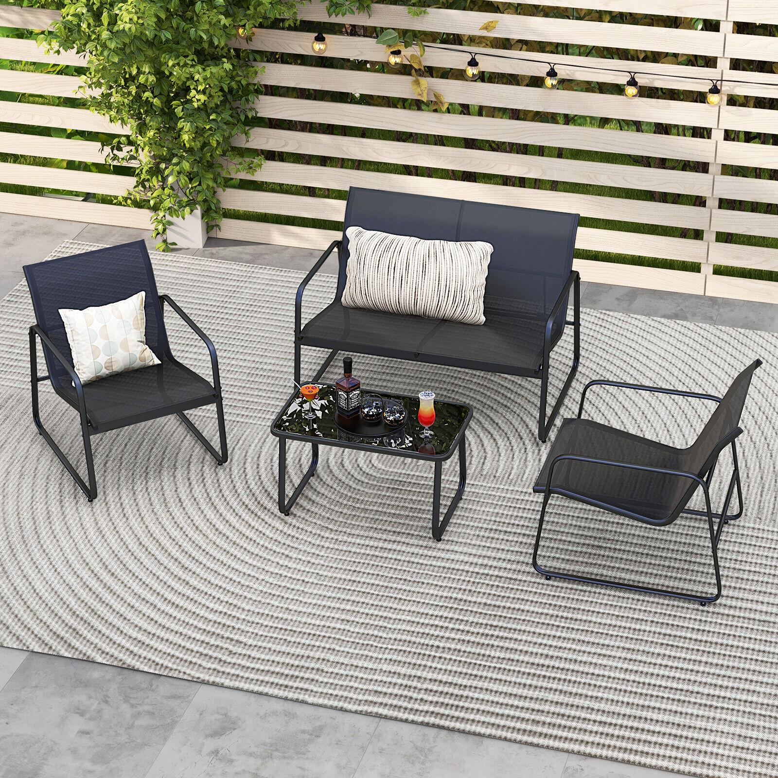 BABOOM BOM-11048BK-CO Patio Furniture Sets 4 -Piece Patio Conversation Set with Black
