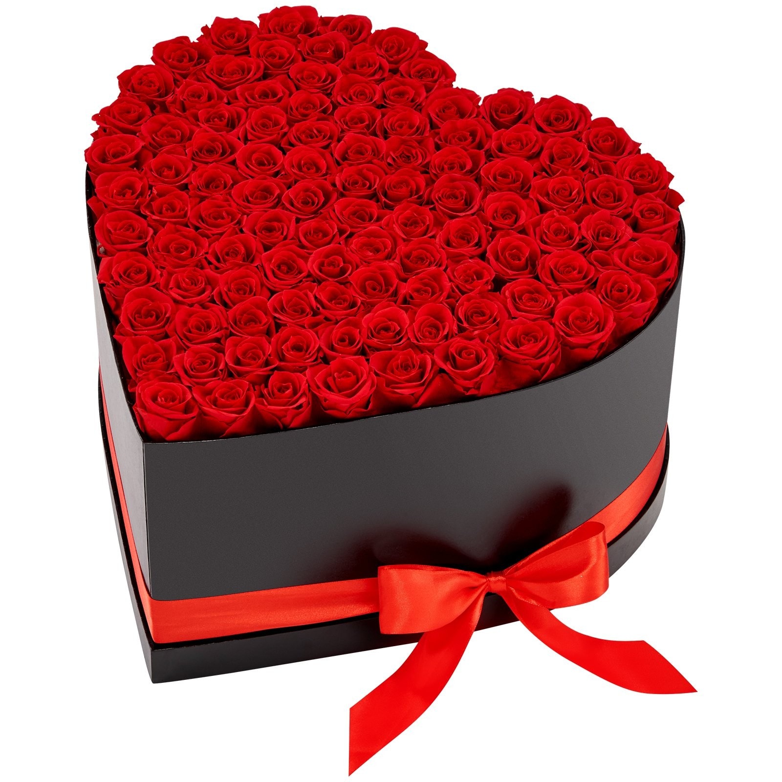GIVIMO - 100-pc Preserved Real Rose Heart Shape Forever Flower Gift Box Eternal Bloom Arrangement...