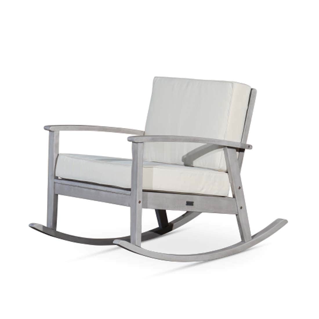 Damerin PCB06N713 Patio Chairs Gray Wood Frame Rocking Chair with Gray Cushioned Seat
